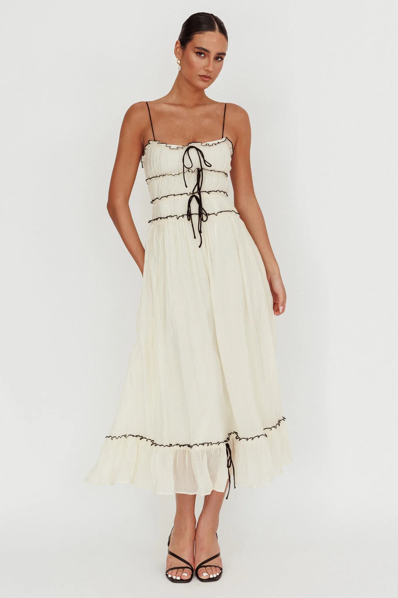Maidens Tie Accent Maxi Dress Cream - Sonourner