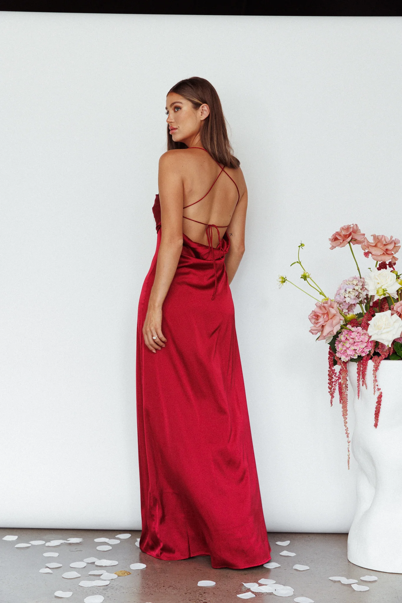 Love Letters Strappy Cowl Back Dress Burgundy - Sonourner