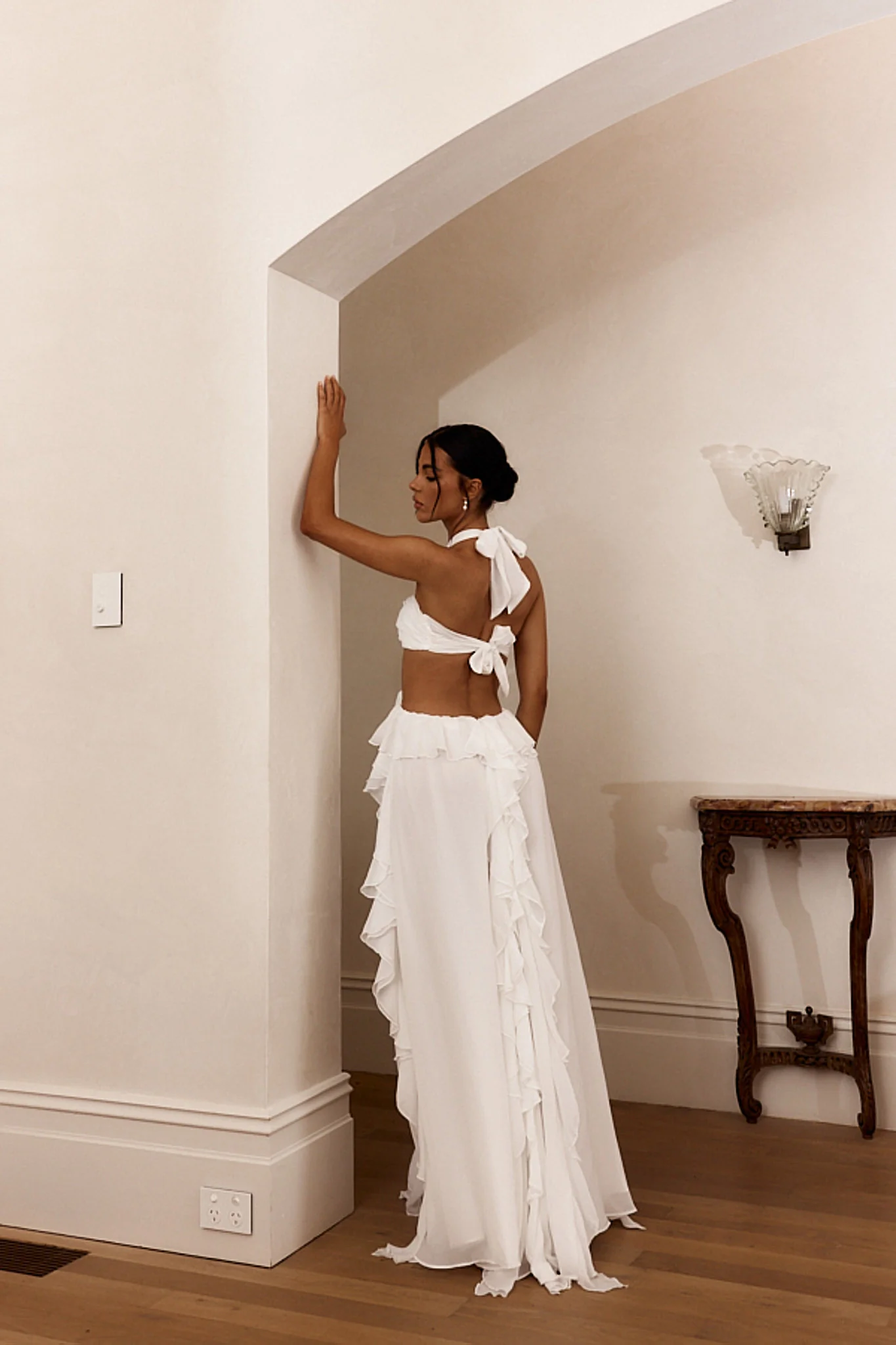 Santiago Cut-Out Ruffle Maxi Dress White - Sonourner