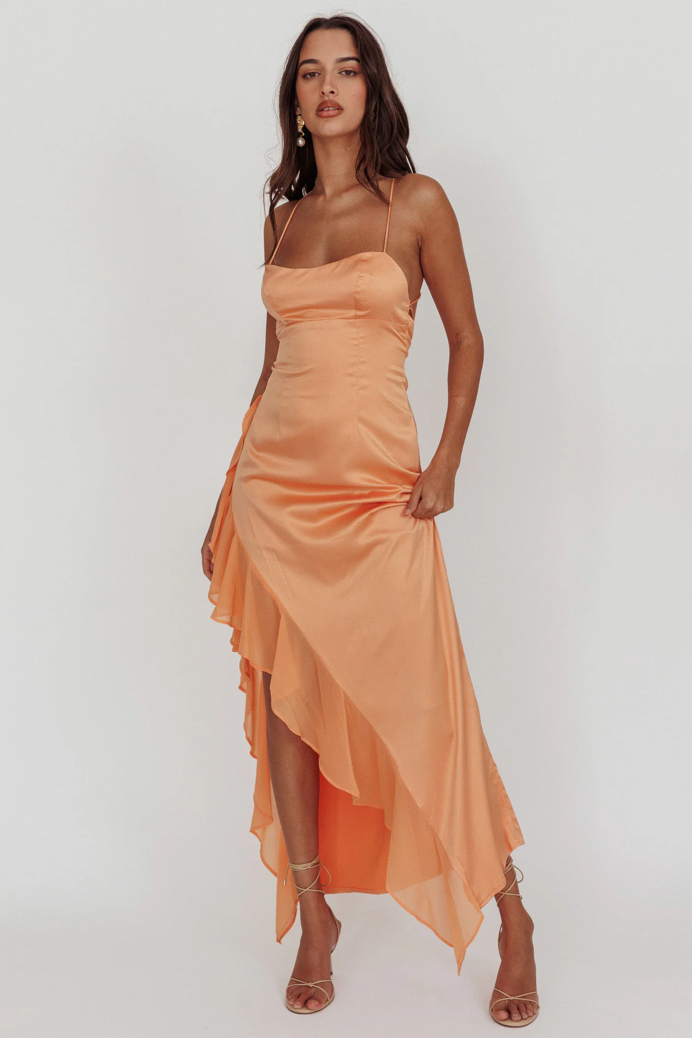 Katarina Satin Ruffle Hem Maxi Dress Mango - Sonourner