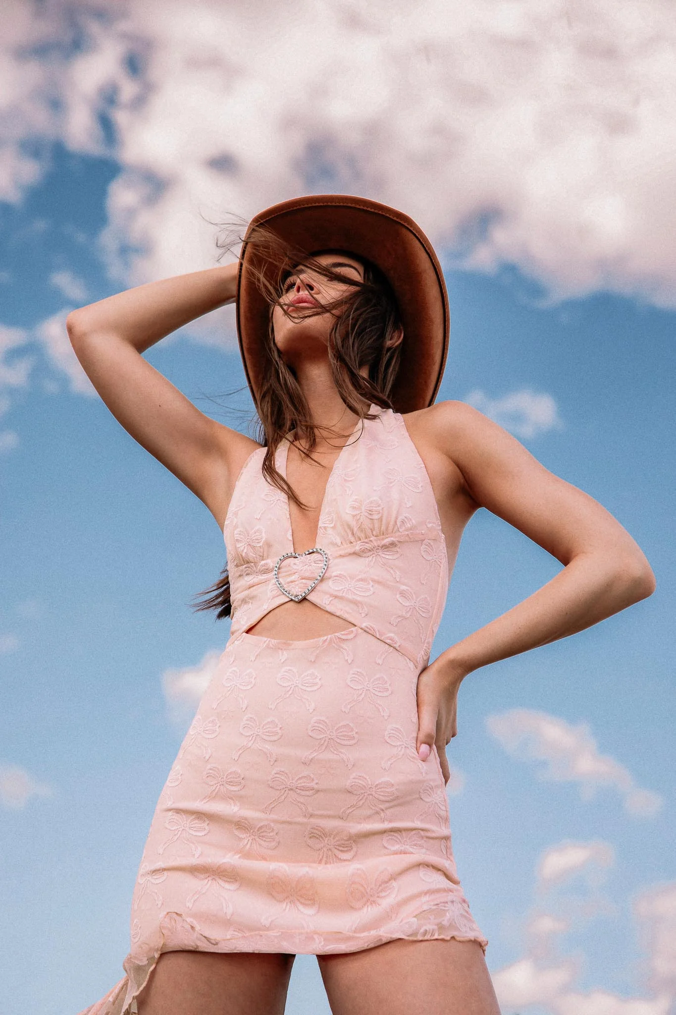 Girl Talk Diamante Heart Mini Dress Blush - Sonourner