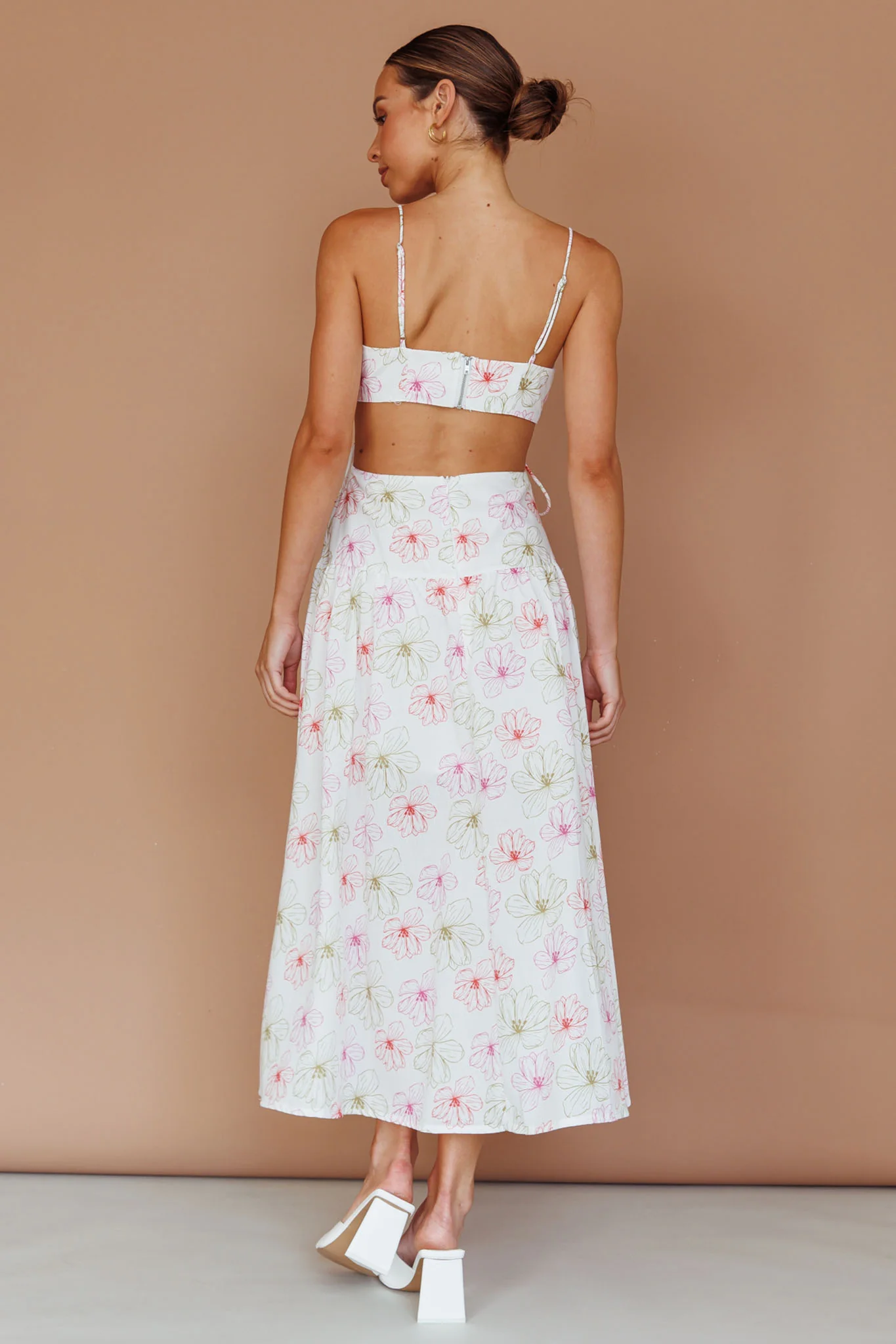 Aloha Cut-Out Waist Midi Dress Floral Pink - Sonourner