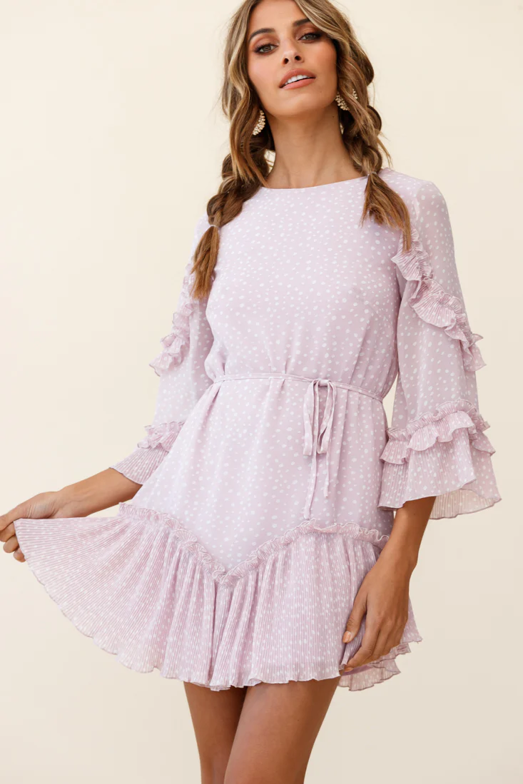 Yours Sincerely Three-Quarter Sleeve Accordion Pleat Dress Speckle Print Pink - Sonourner