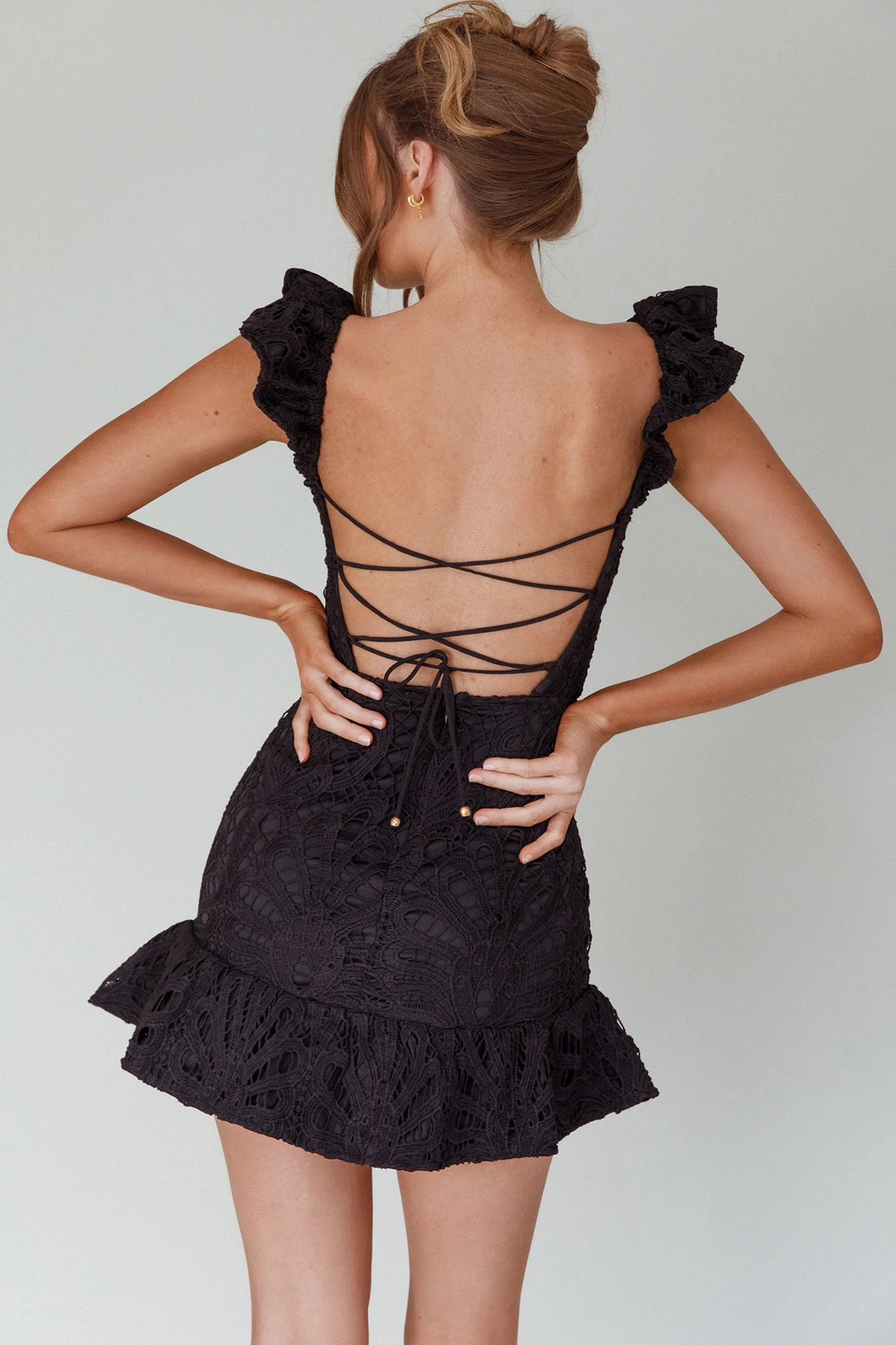 Mon Papillon Lace Mini Dress Black - Sonourner