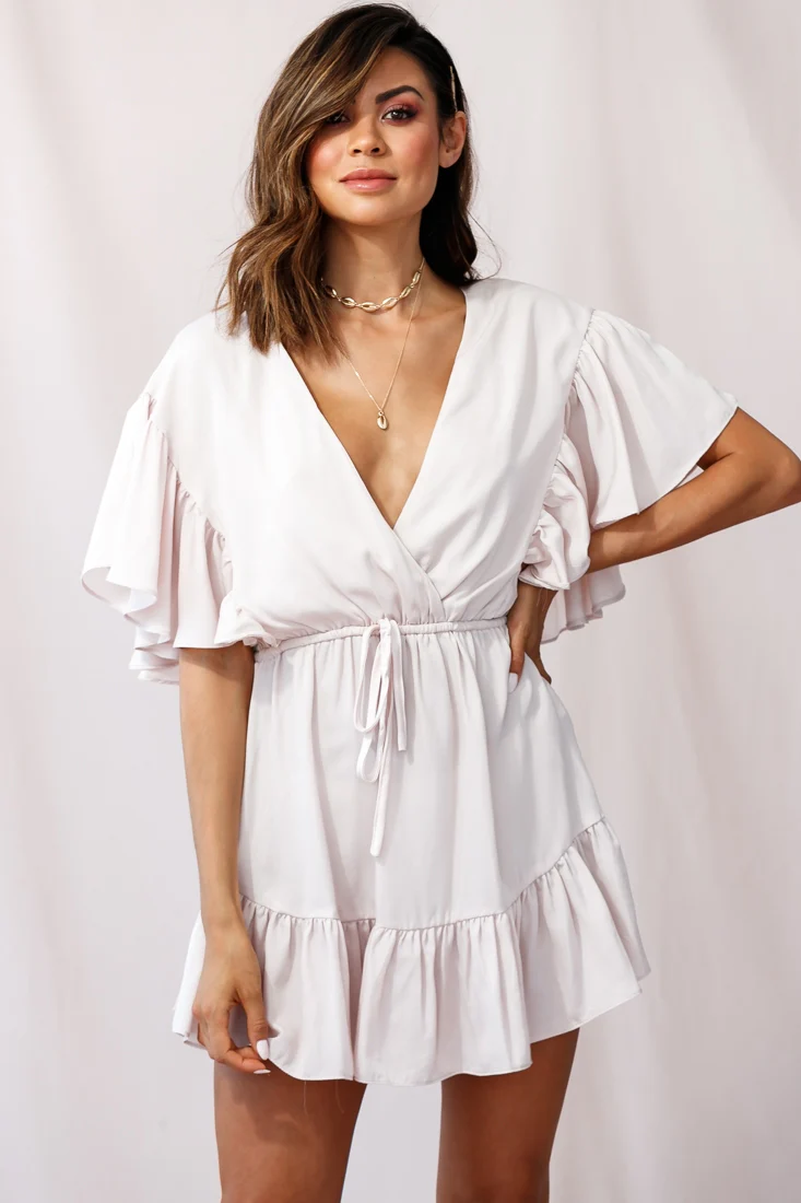 Esme V-Neckline Drawstring Waist Dress Nude - Sonourner