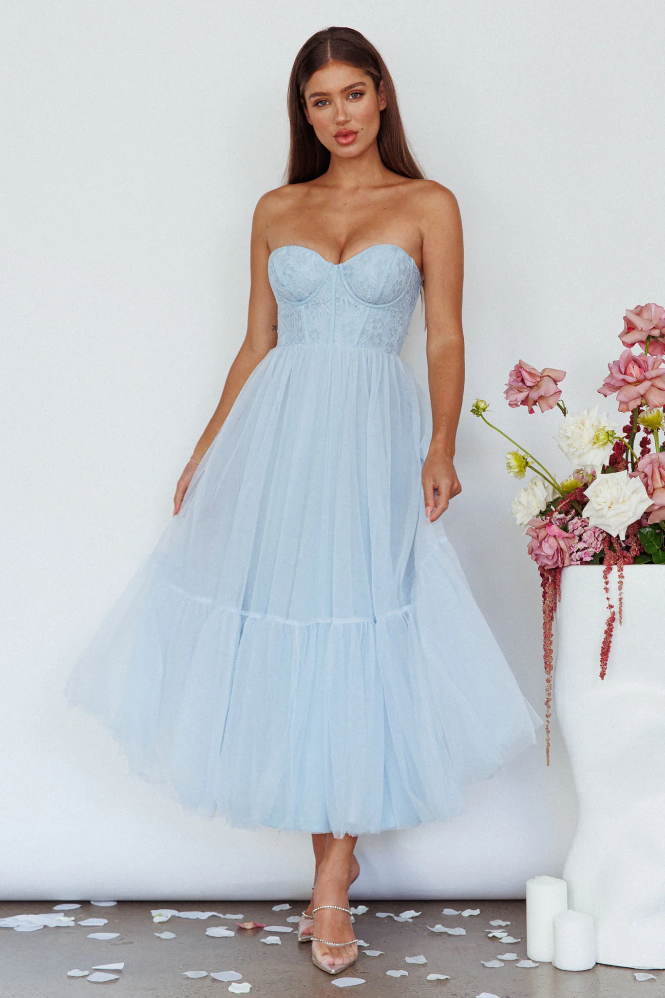 Dancing With Me Sweetheart Tulle Midi Dress Blue - Sonourner
