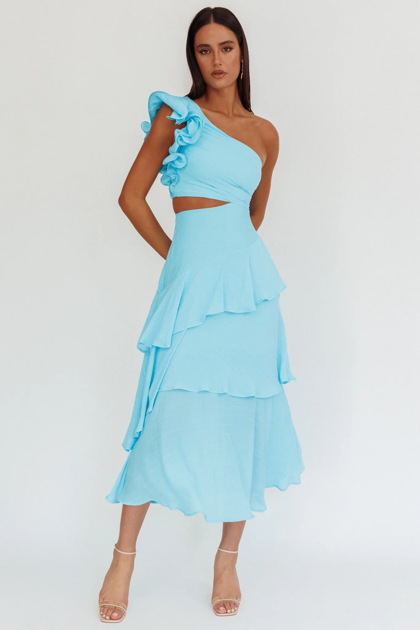 Deanna One-Shoulder Tiered Maxi Dress Blue - Sonourner