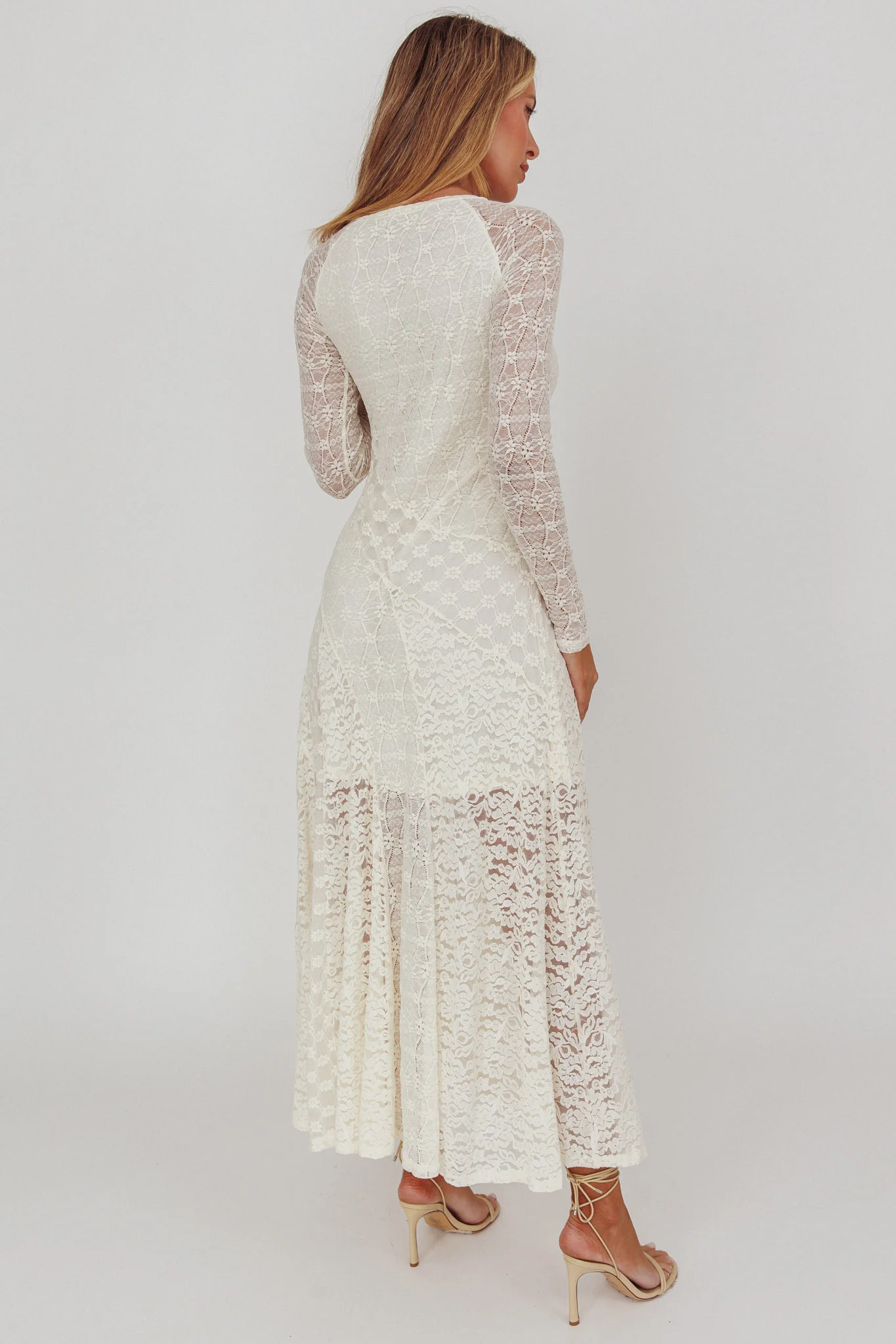 Tarly Long Sleeve Lace Maxi Dress Cream - Sonourner
