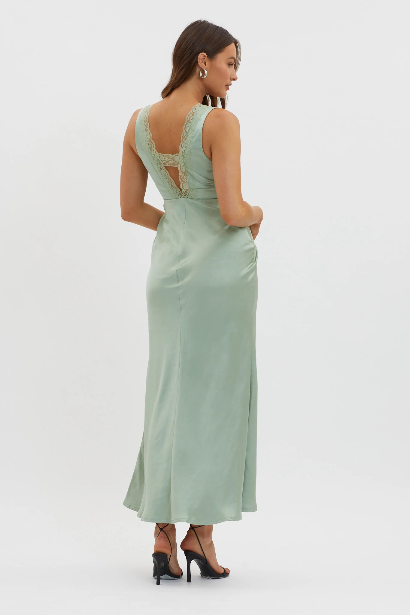 Ivonne Lace Trim V-Neck Maxi Dress Sage - Sonourner