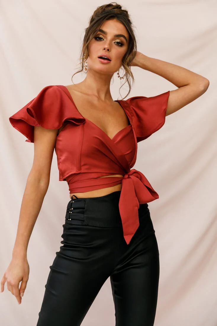 Marquise Wrap Crop Top Rosewood - Sonourner