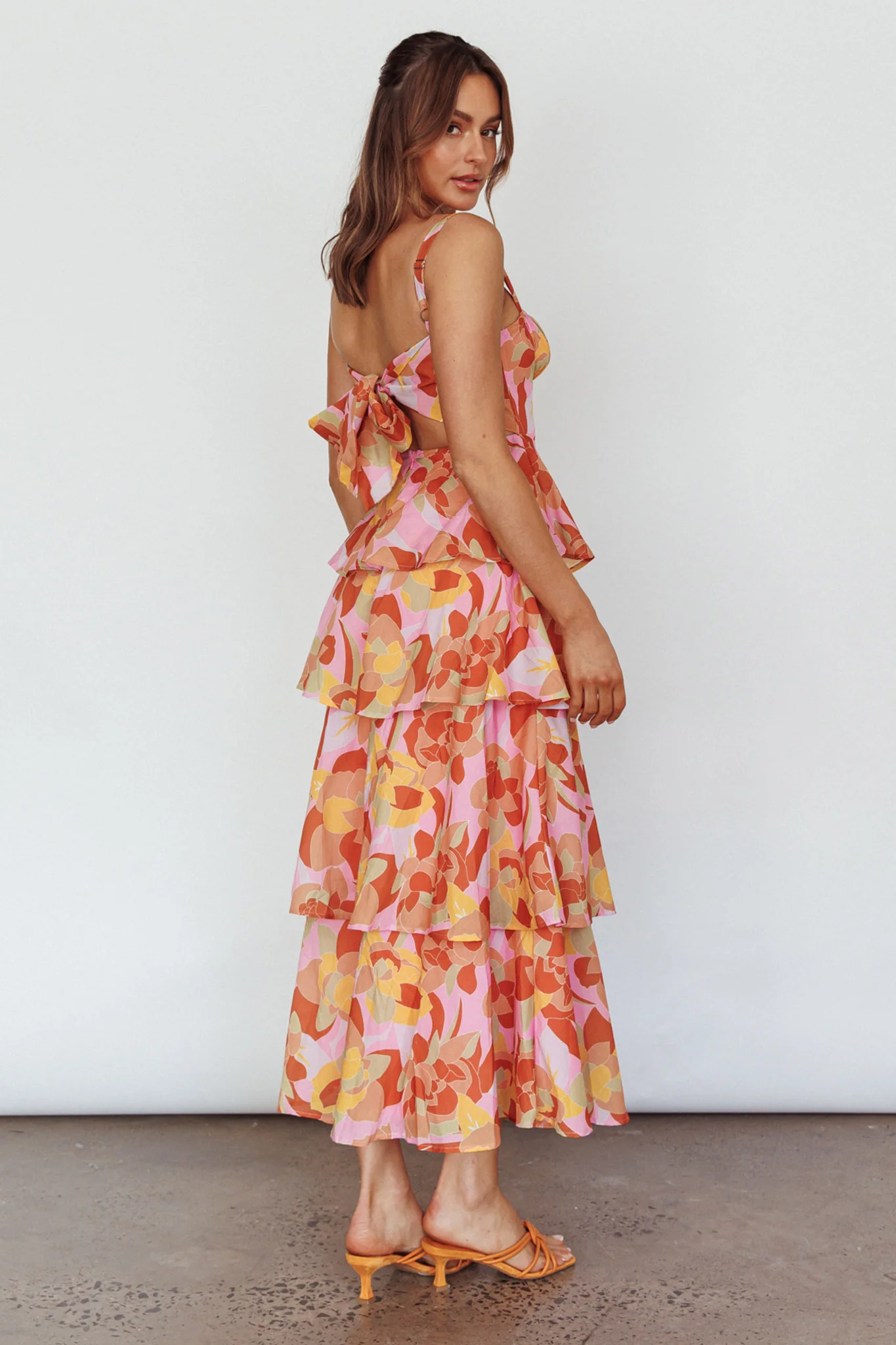 Provence Bloom Tiered Midi Dress Abstract Pink Multi - Sonourner