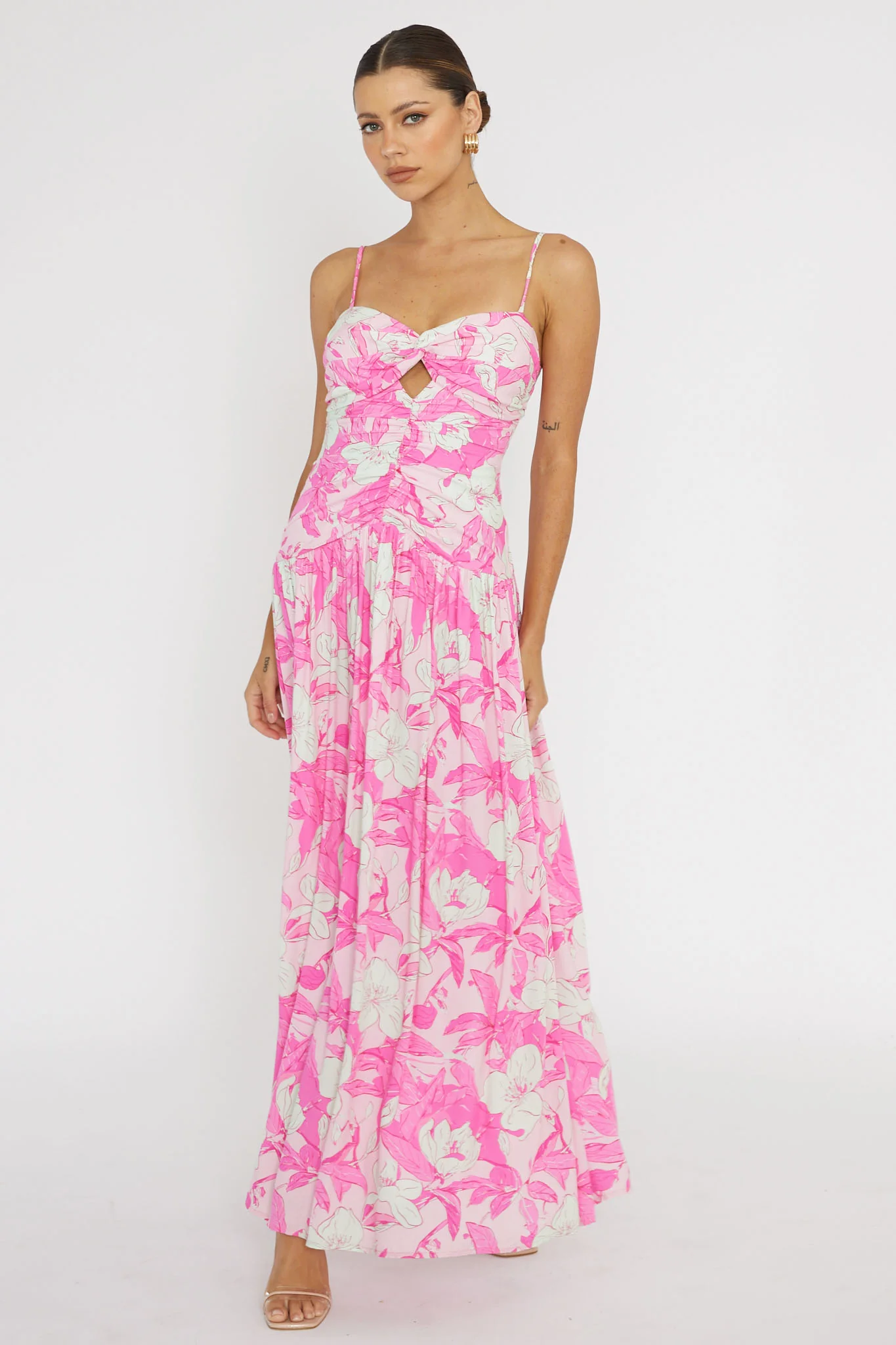Amanie Ruched Waist Maxi Dress Pink - Sonourner