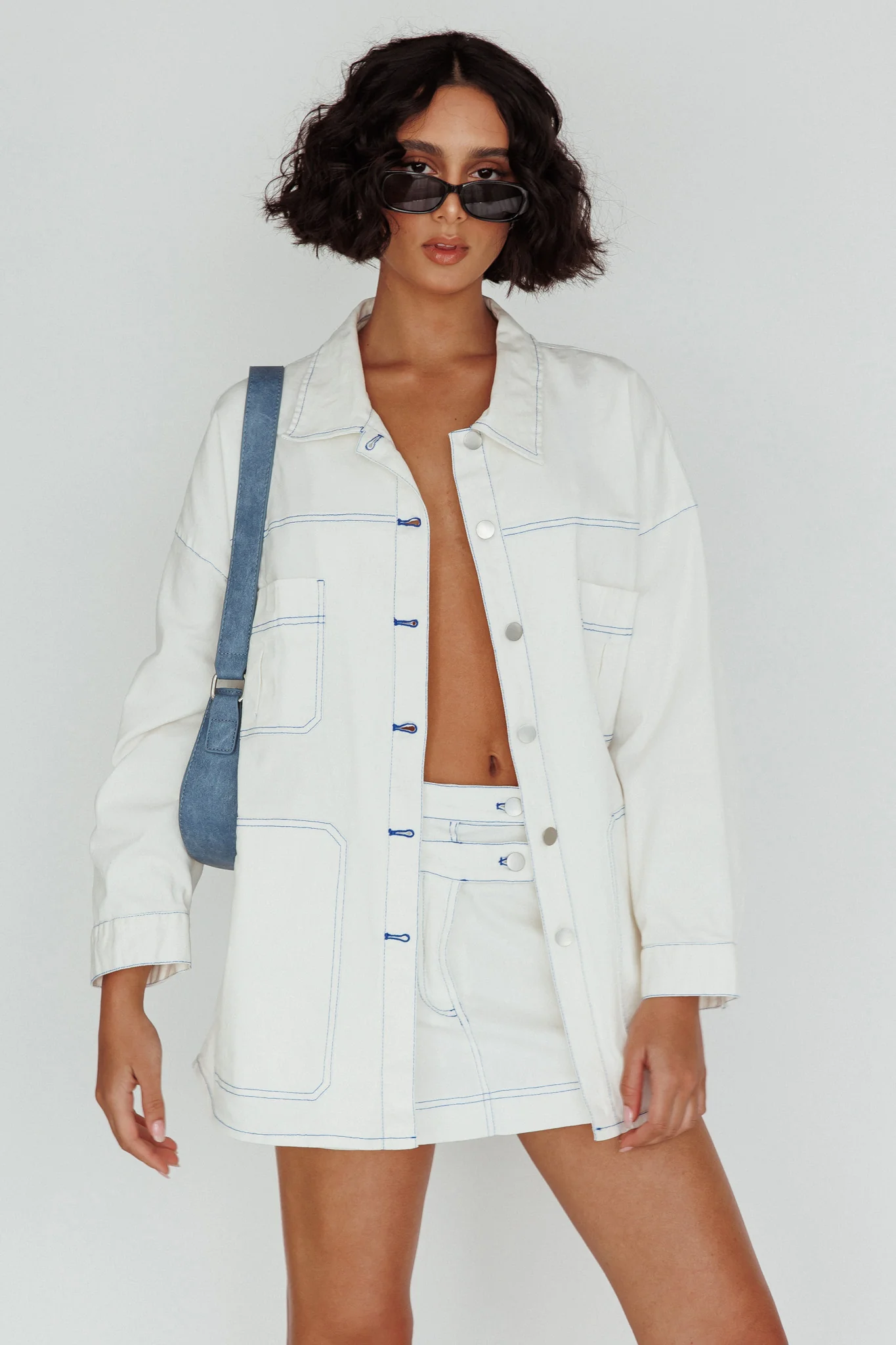 With The Band Accent Stitch Mini Skirt White - Sonourner