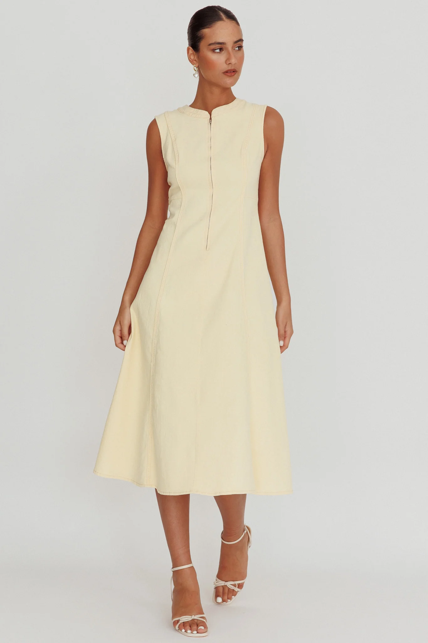 Passionate Flame Sleeveless A-line Midi Dress Beige - Sonourner