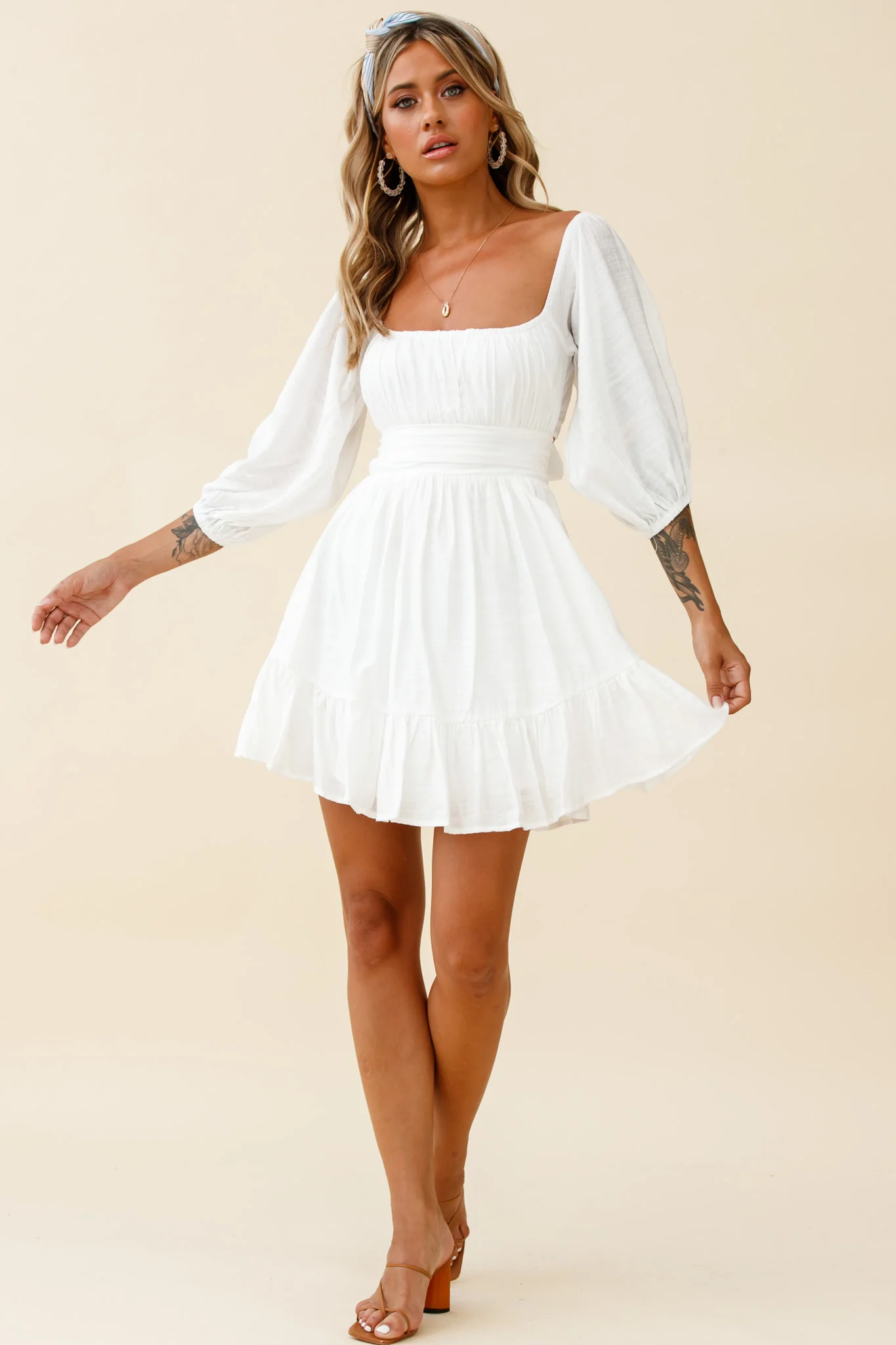 Abby Off-Shoulder Tie-Up Back Dress White - Sonourner