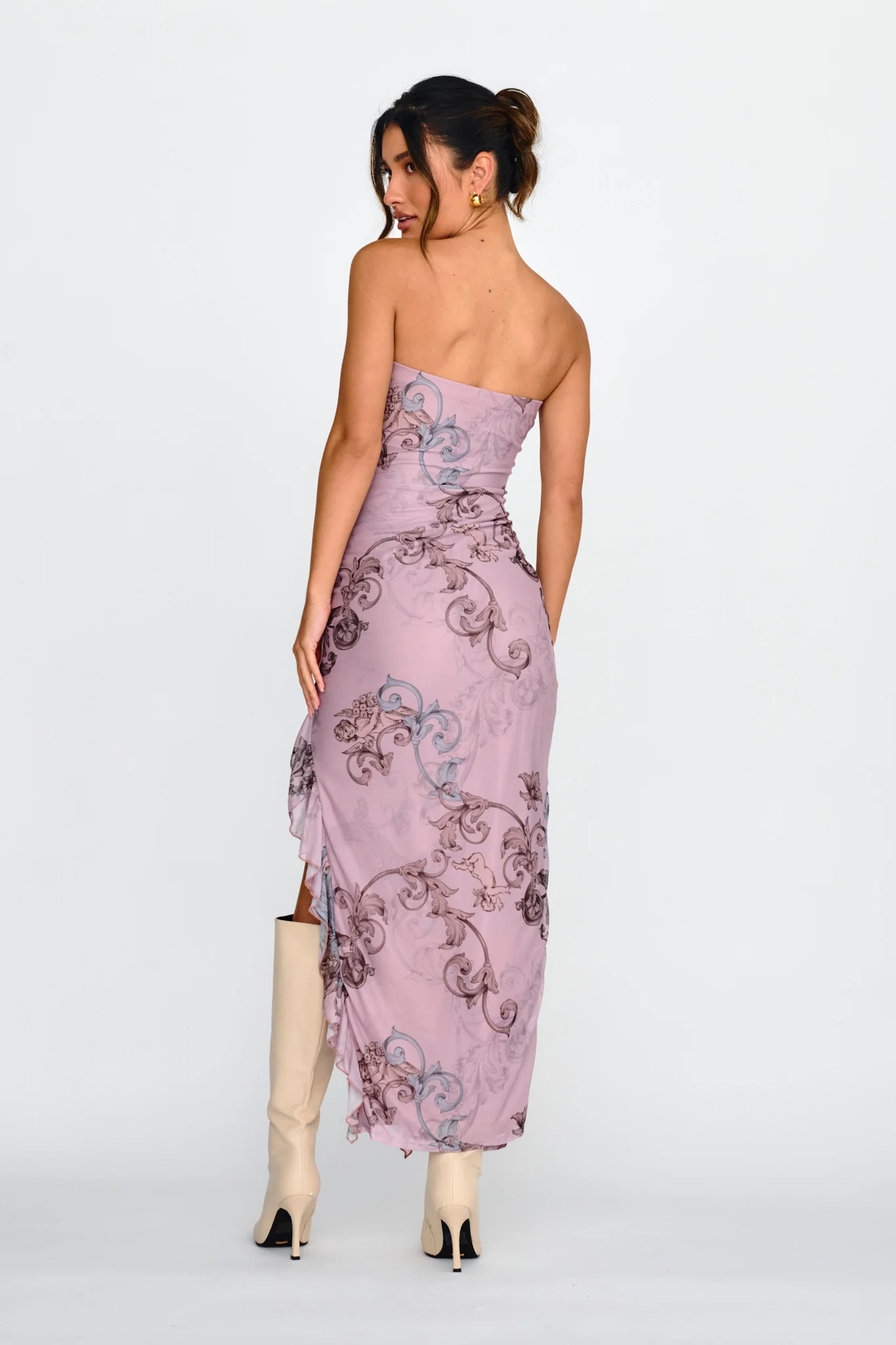 Shelby Strapless Ruffle Split Midi Dress Mauve - Sonourner