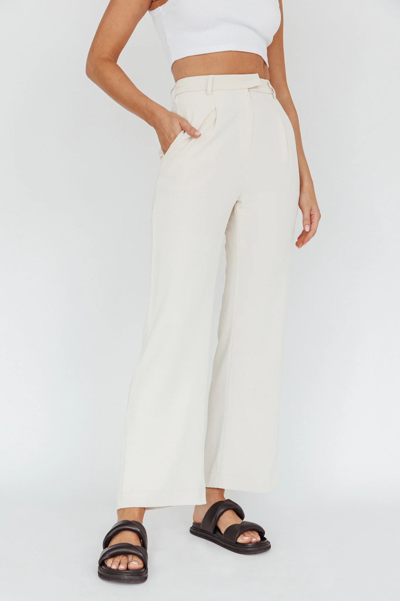 Back To Basics High Waist Pants Stone - Sonourner