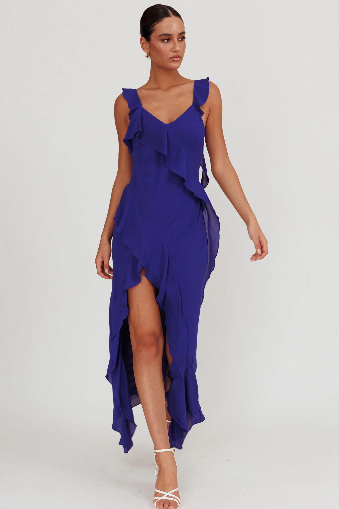 Joyride Ruffle Maxi Dress Royal Blue - Sonourner