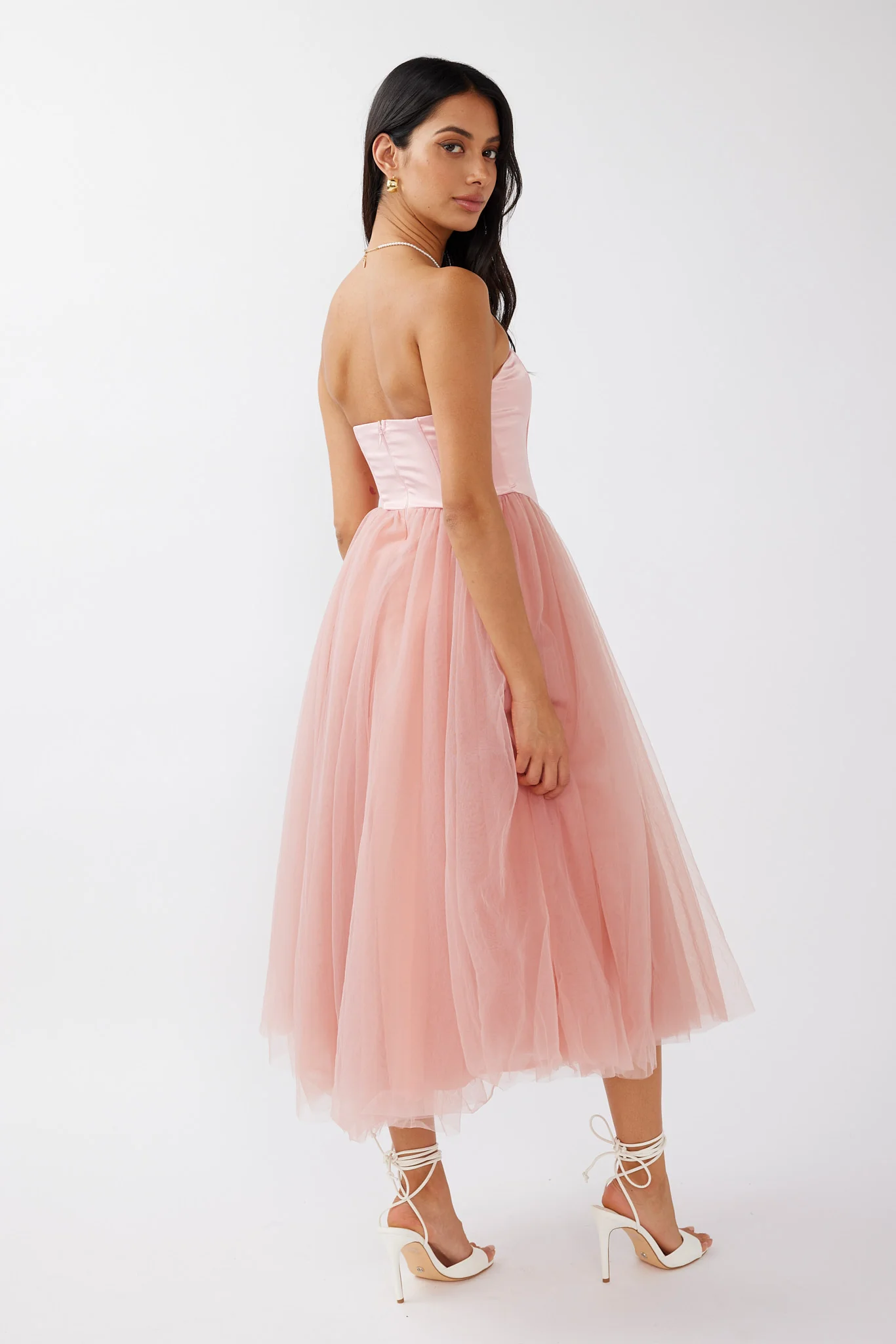 Rosemary Tulle Bustier Midi Dress Pink - Sonourner