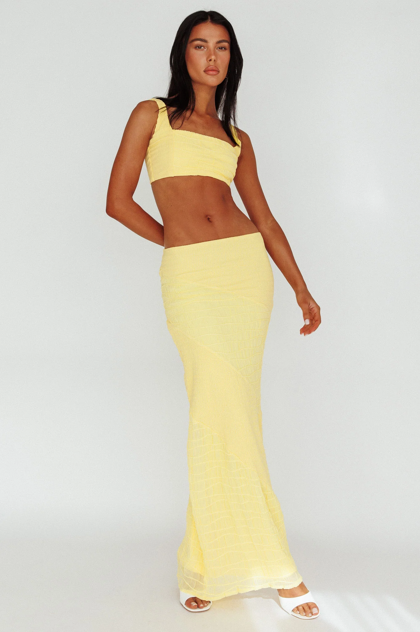 Bindi Puckered Midi Skirt Lemon - Sonourner