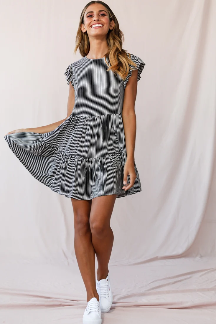 Louise Striped Cap Sleeve Mumu Dress Black - Sonourner