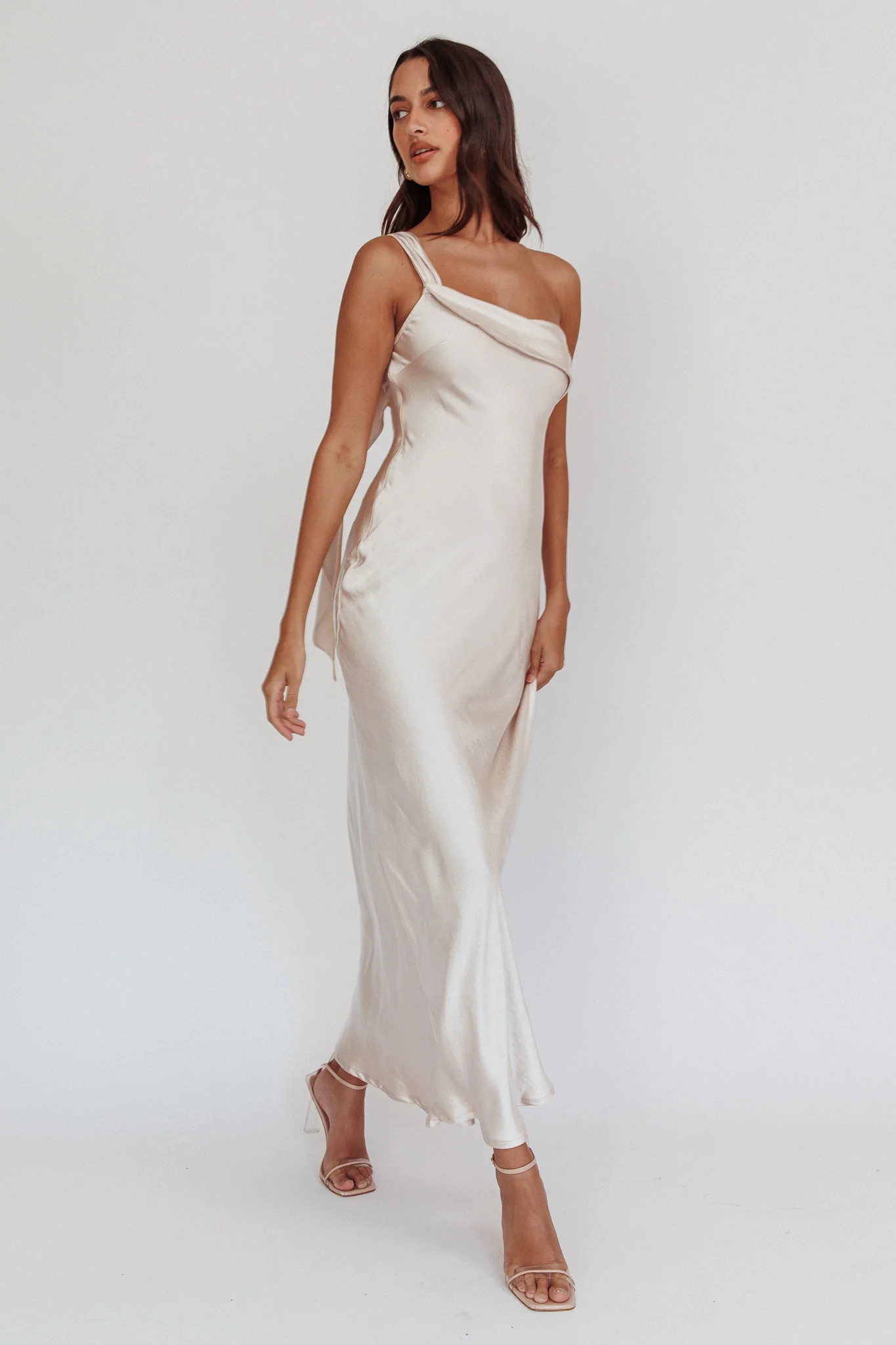 Carmel One-Shoulder Sash Maxi Dress Champagne - Sonourner