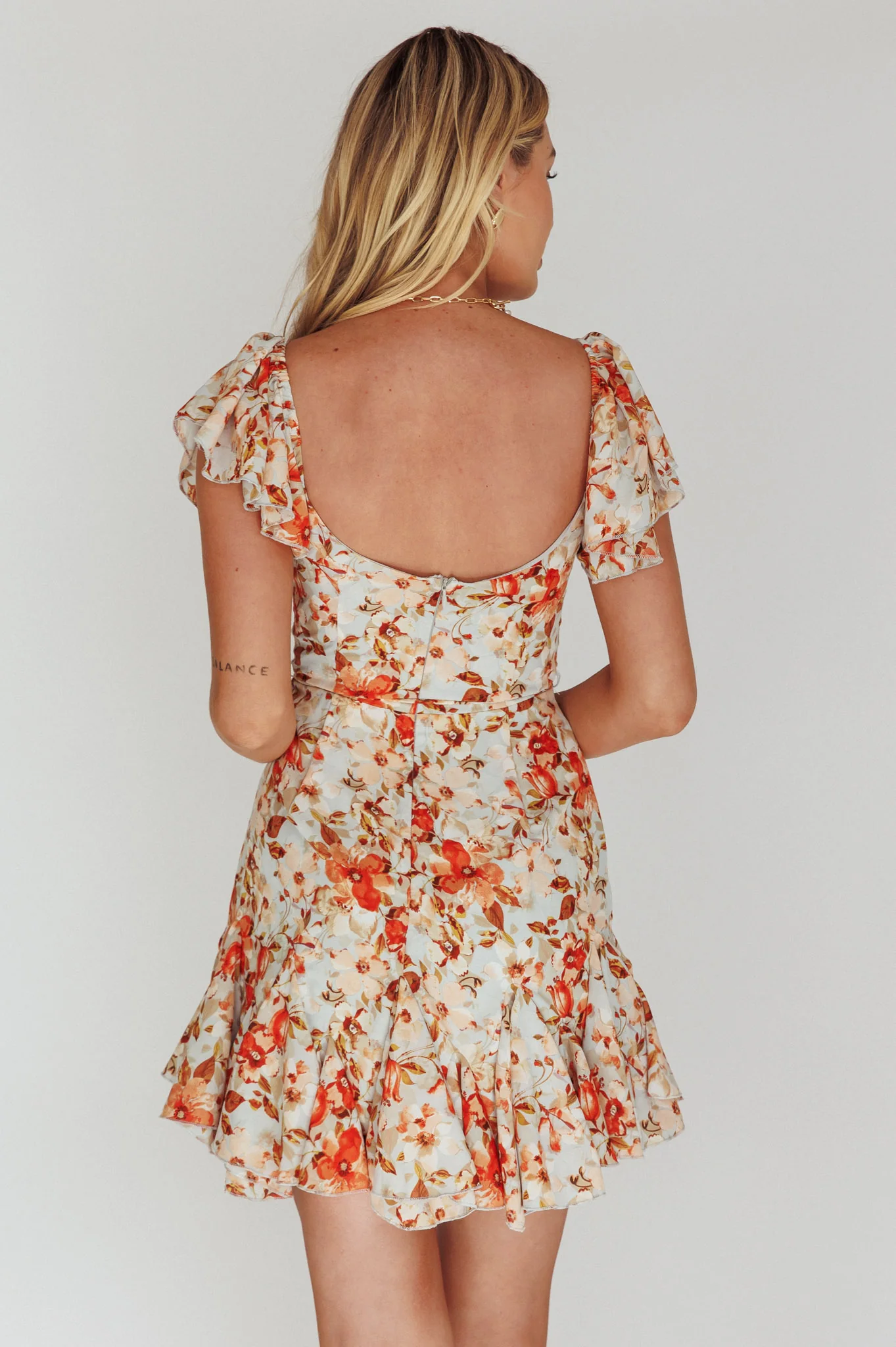 Diandre Godet Hem Mini Dress Floral Orange - Sonourner