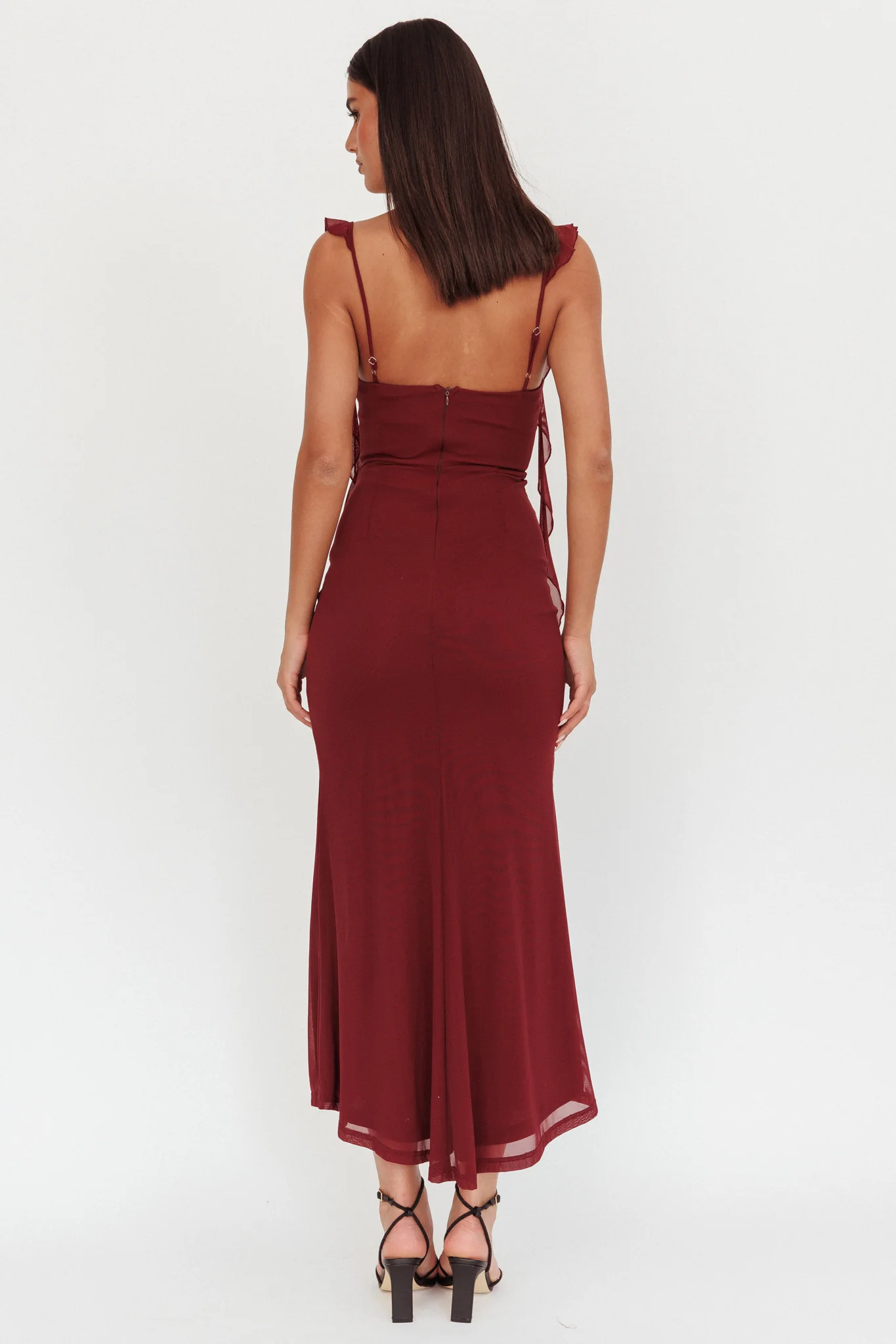 Blushing Ruffle Trim Maxi Dress Wine - Sonourner