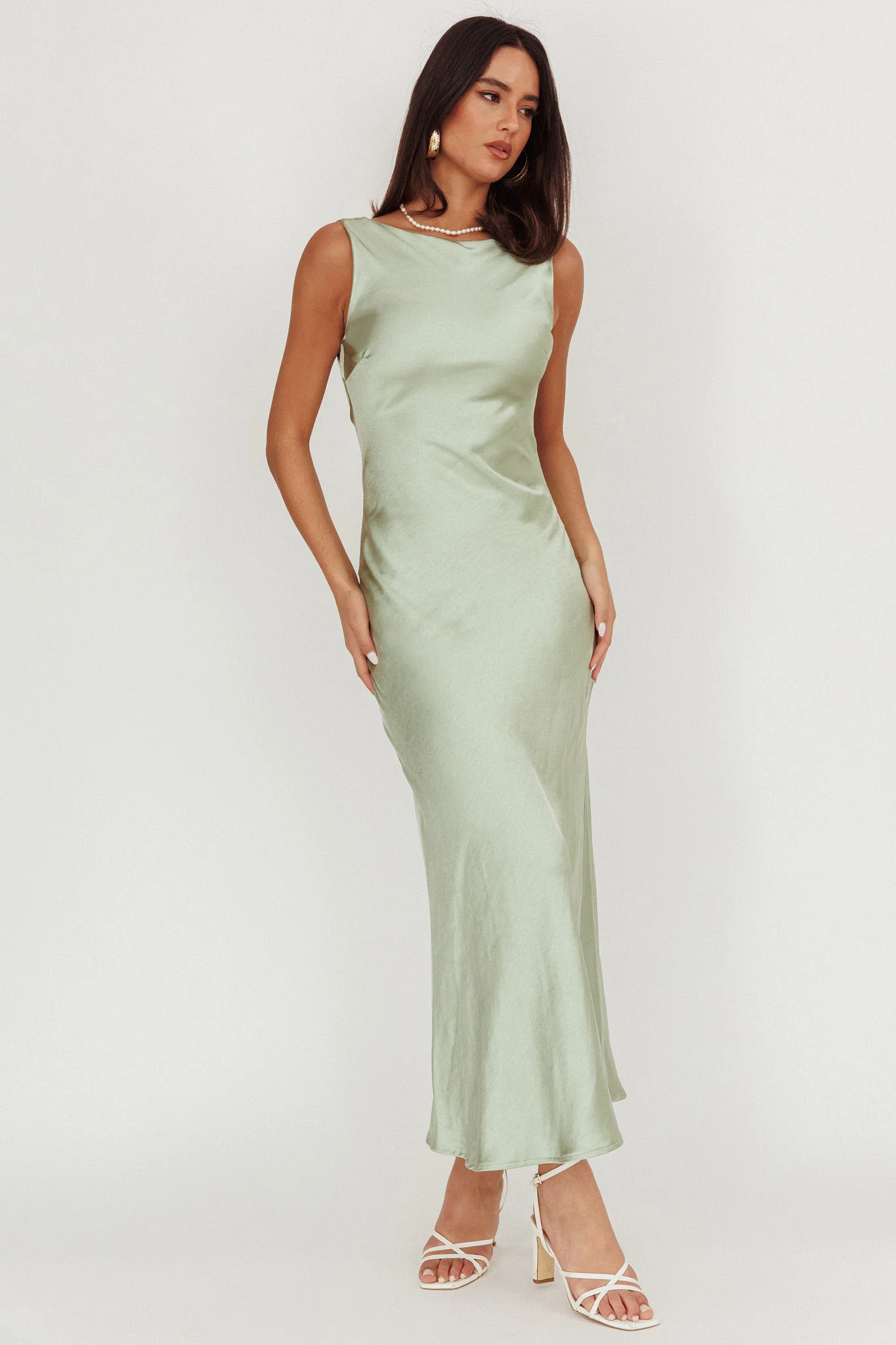 Carmine Satin Sleeveless Maxi Dress Sage - Sonourner