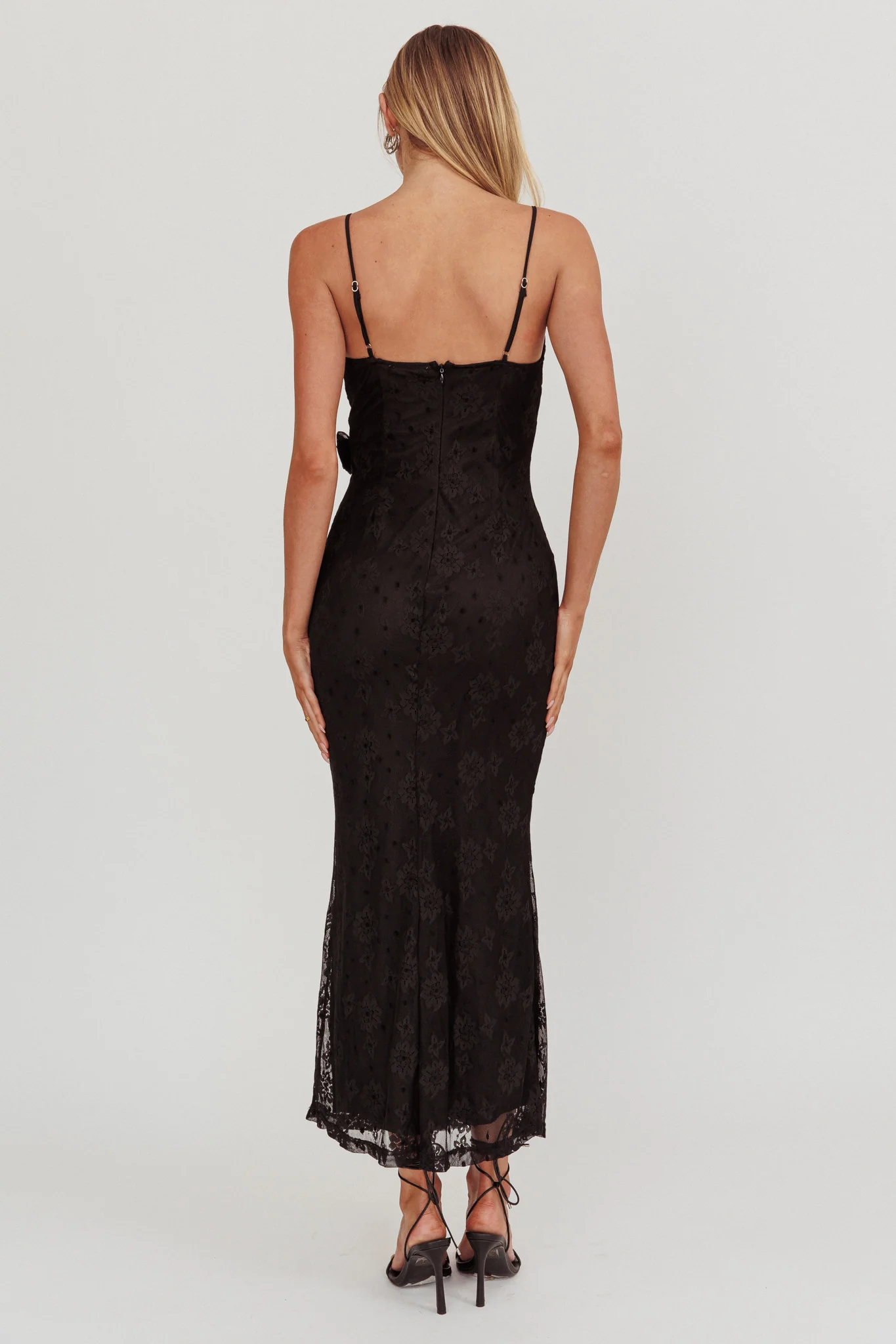 Golden Glow Rosette Cowl Neck Maxi Dress Black - Sonourner