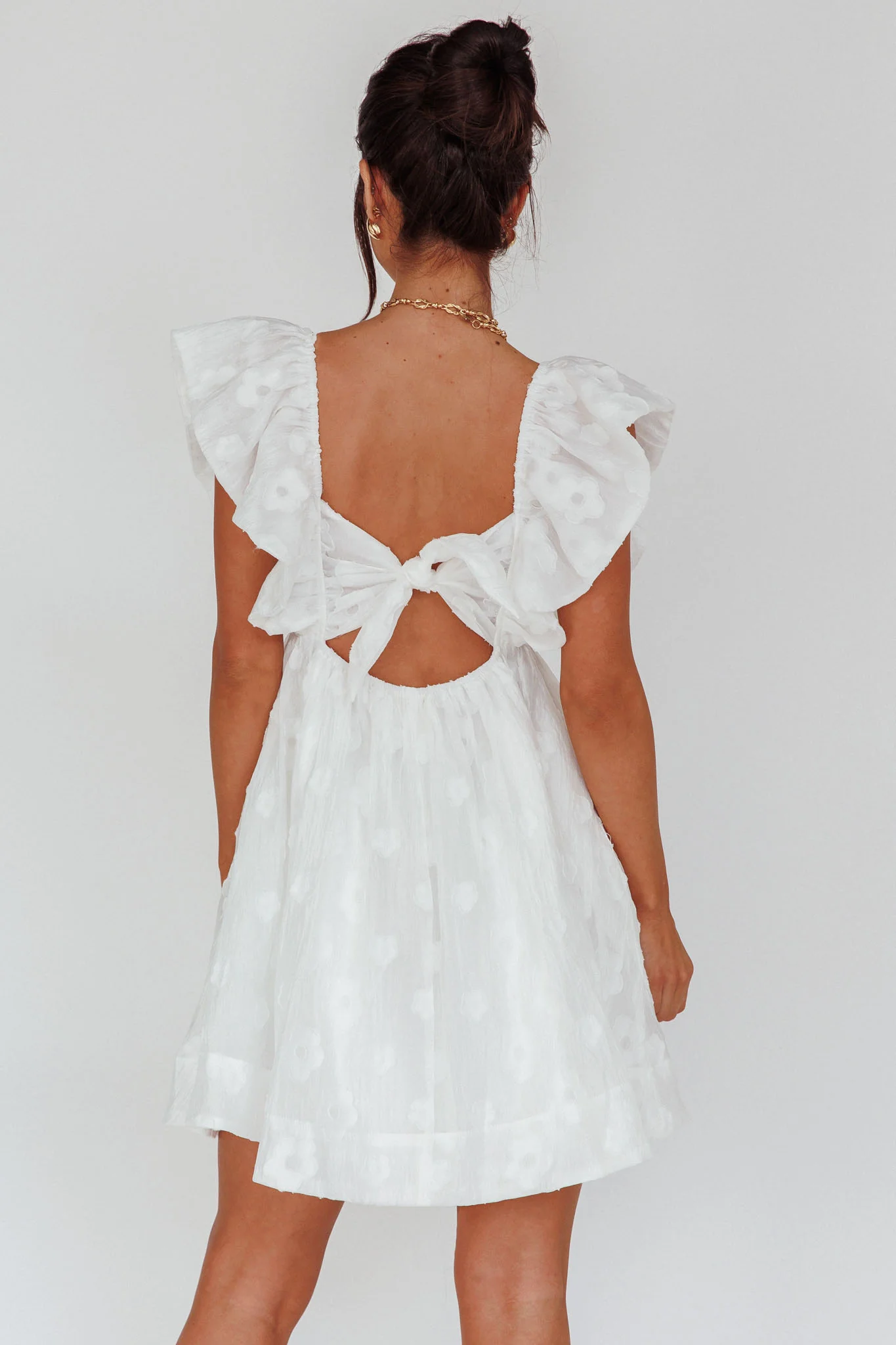 Melrose Place Floral Textured Frill Dress White - Sonourner