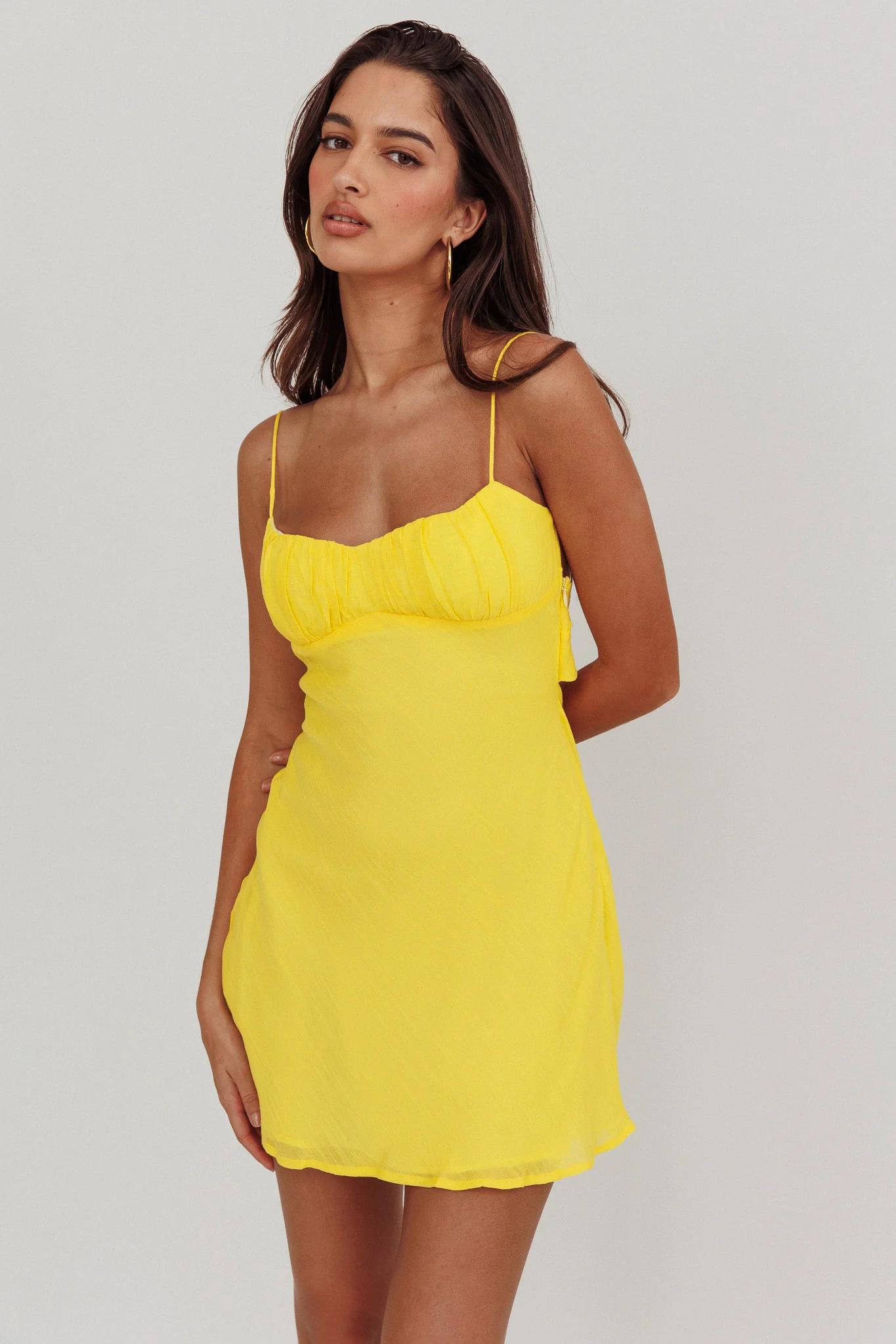 Nerida Twist Back Mini Dress Lemon - Sonourner