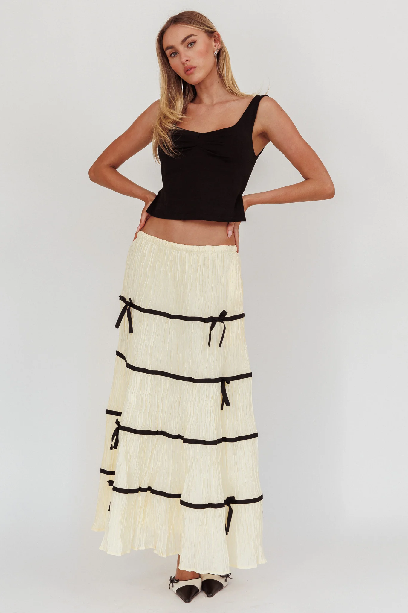 Tunnel Of Love Contrast Bow A-Line Maxi Skirt Natural - Sonourner