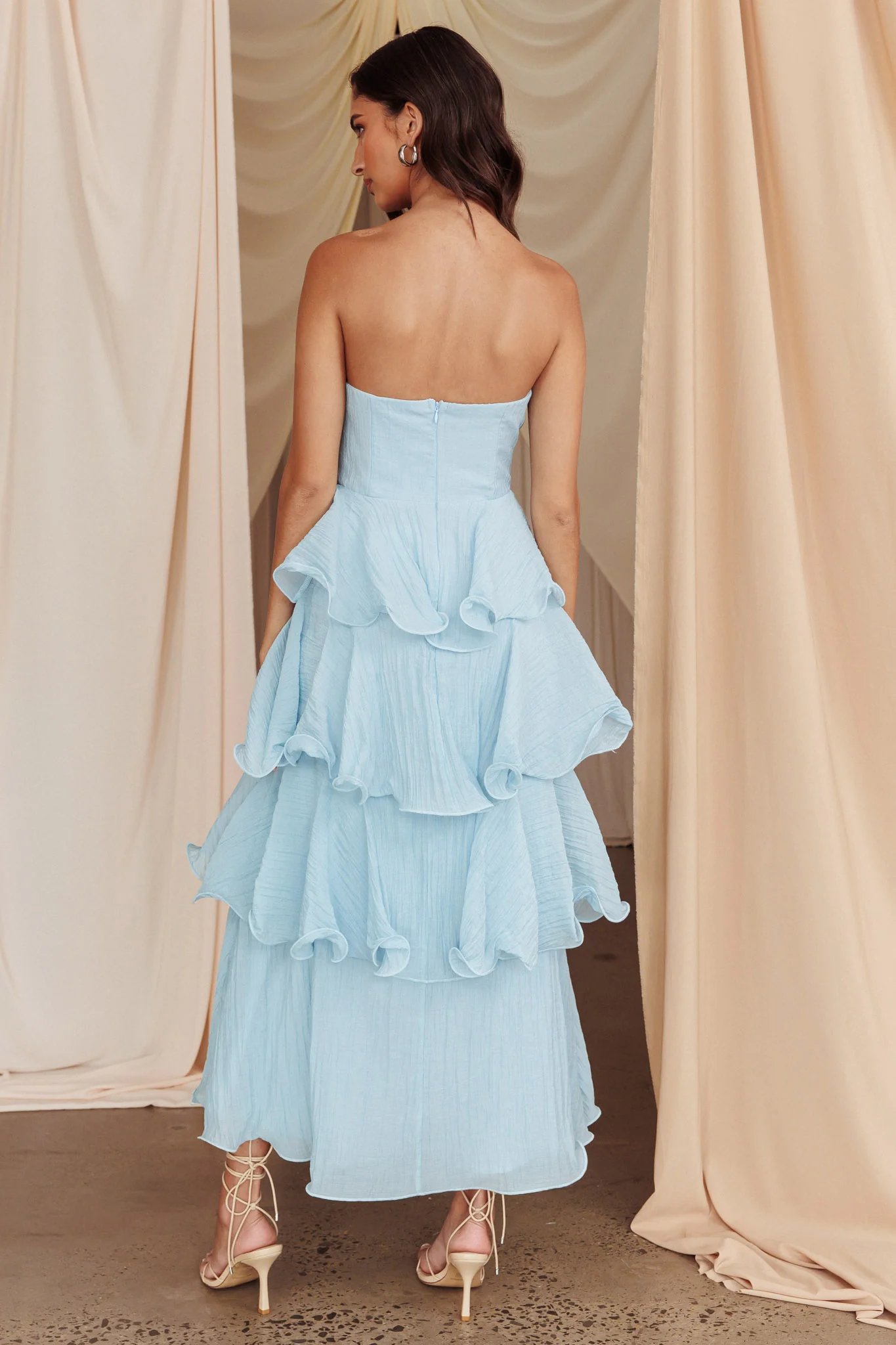 Giavana Strapless Layered Midi Dress Pale Blue - Sonourner