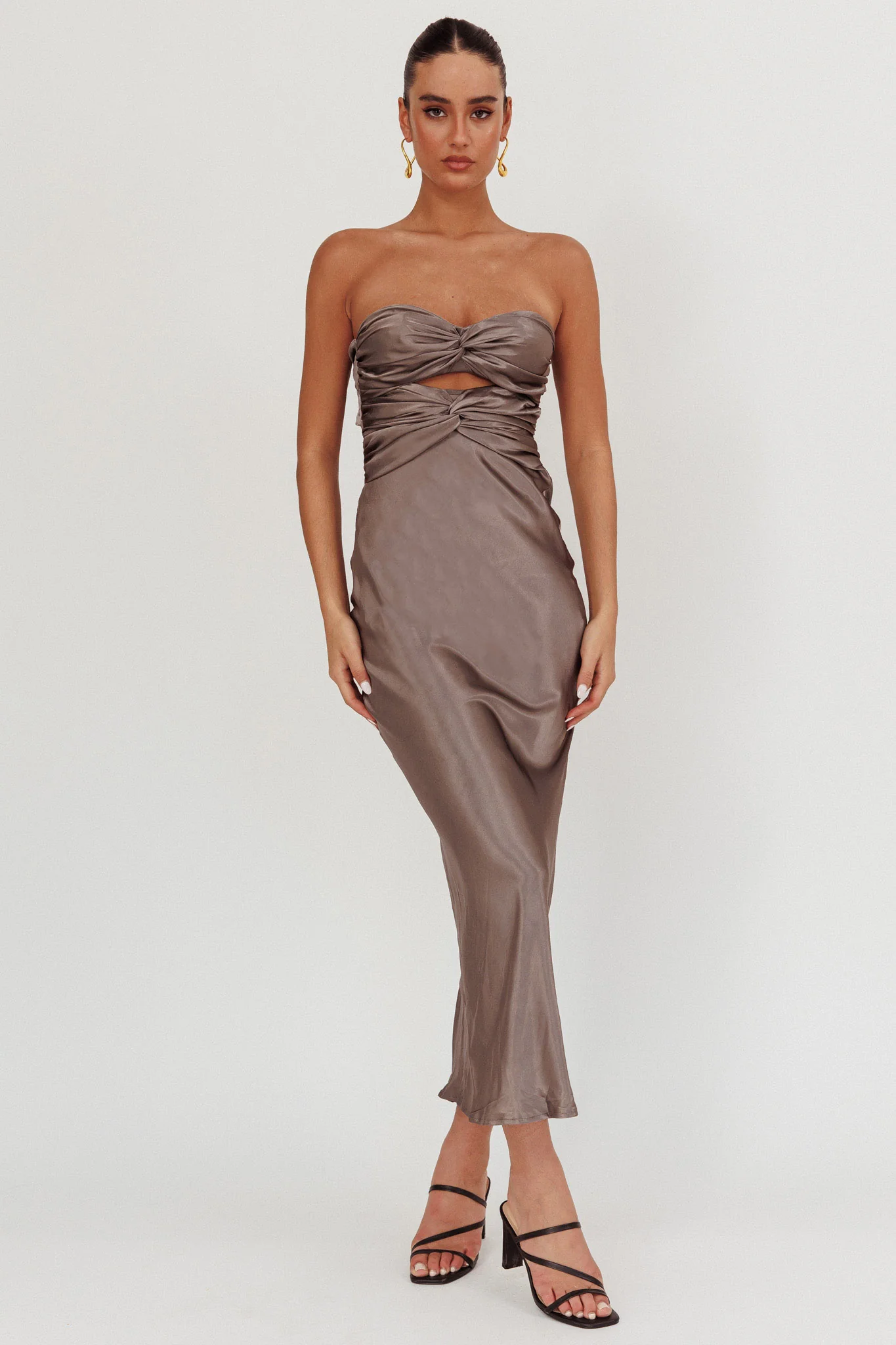 Good Impression Double Twist Midi Dress Charcoal - Sonourner