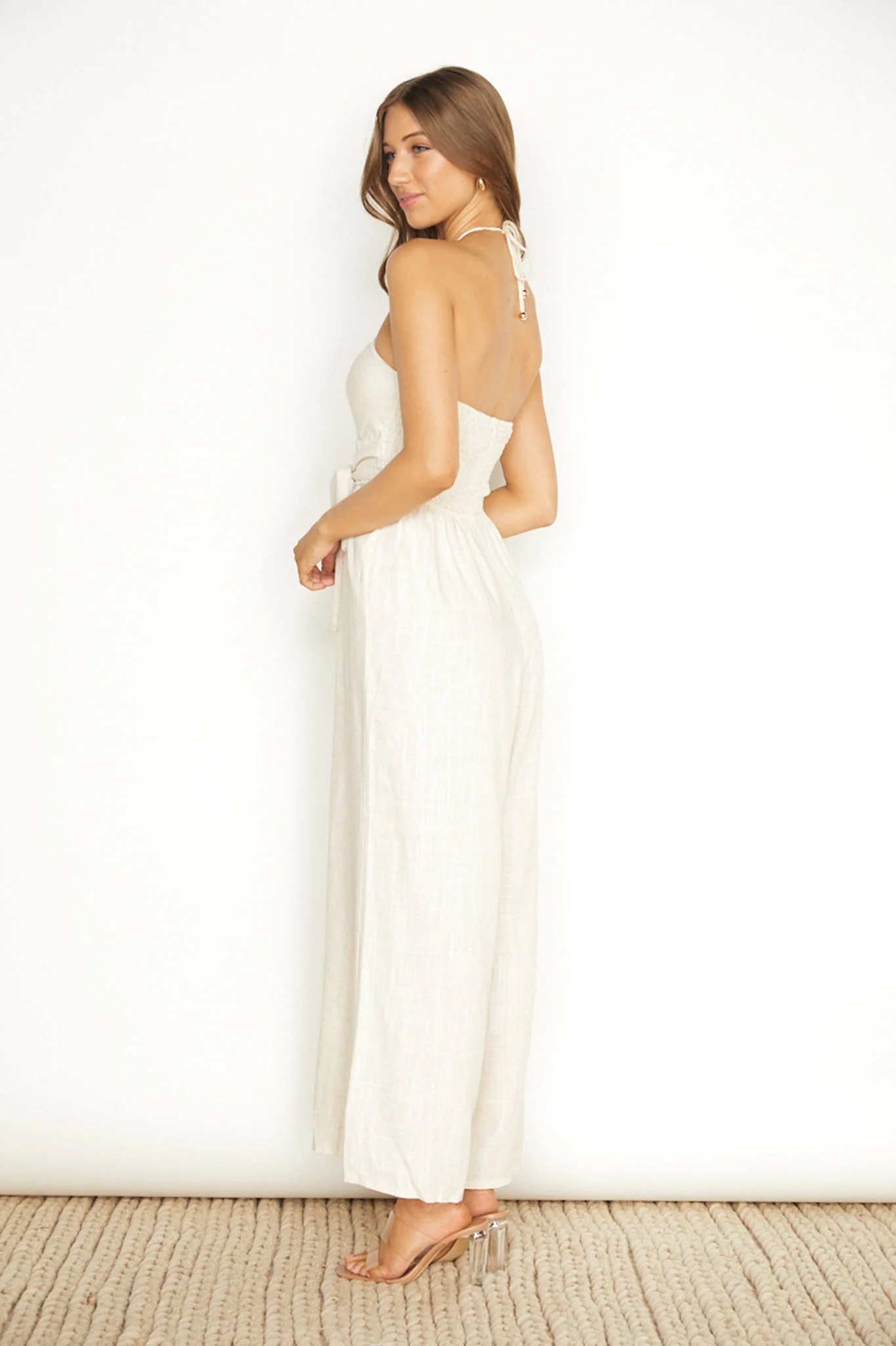 Maravilhosa Keyhole Halter Jumpsuit Oatmeal - Sonourner