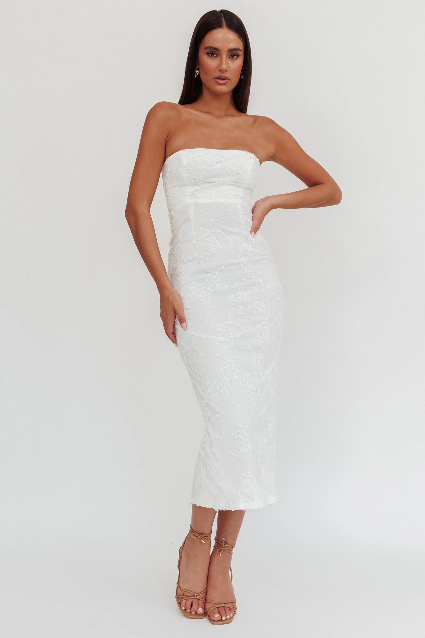 Bia Strapless Embroidered Midi Dress White - Sonourner