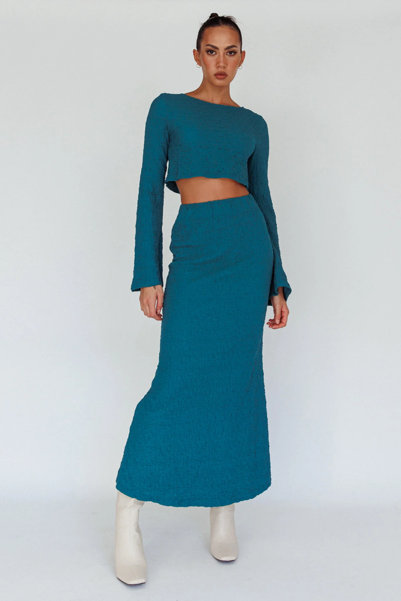 Treasures Textured Midi Skirt Teal - Sonourner