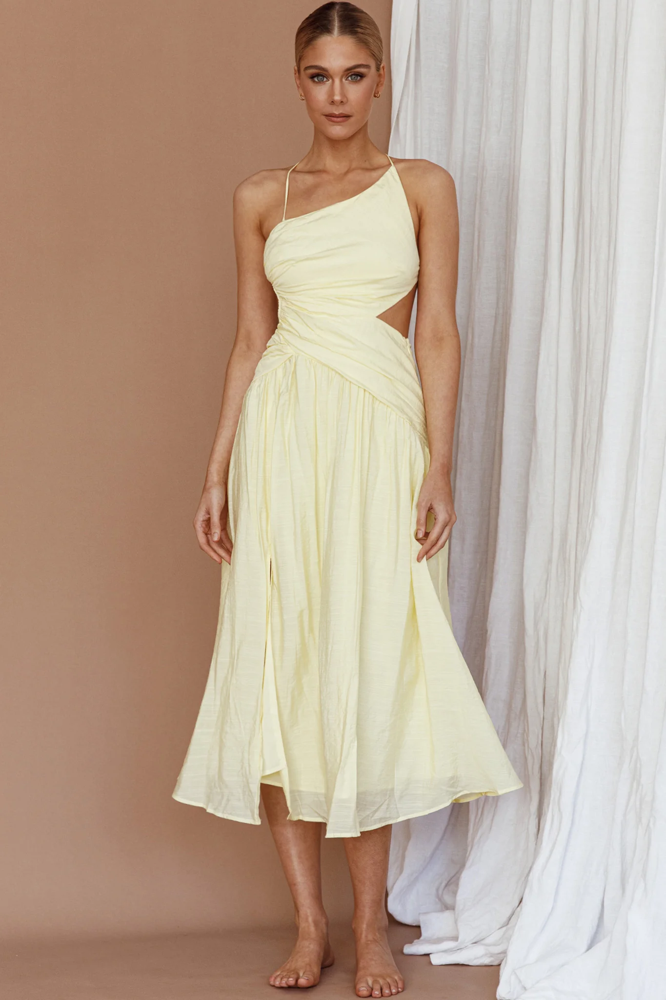 Destination Open Back Midi Dress Lemon - Sonourner