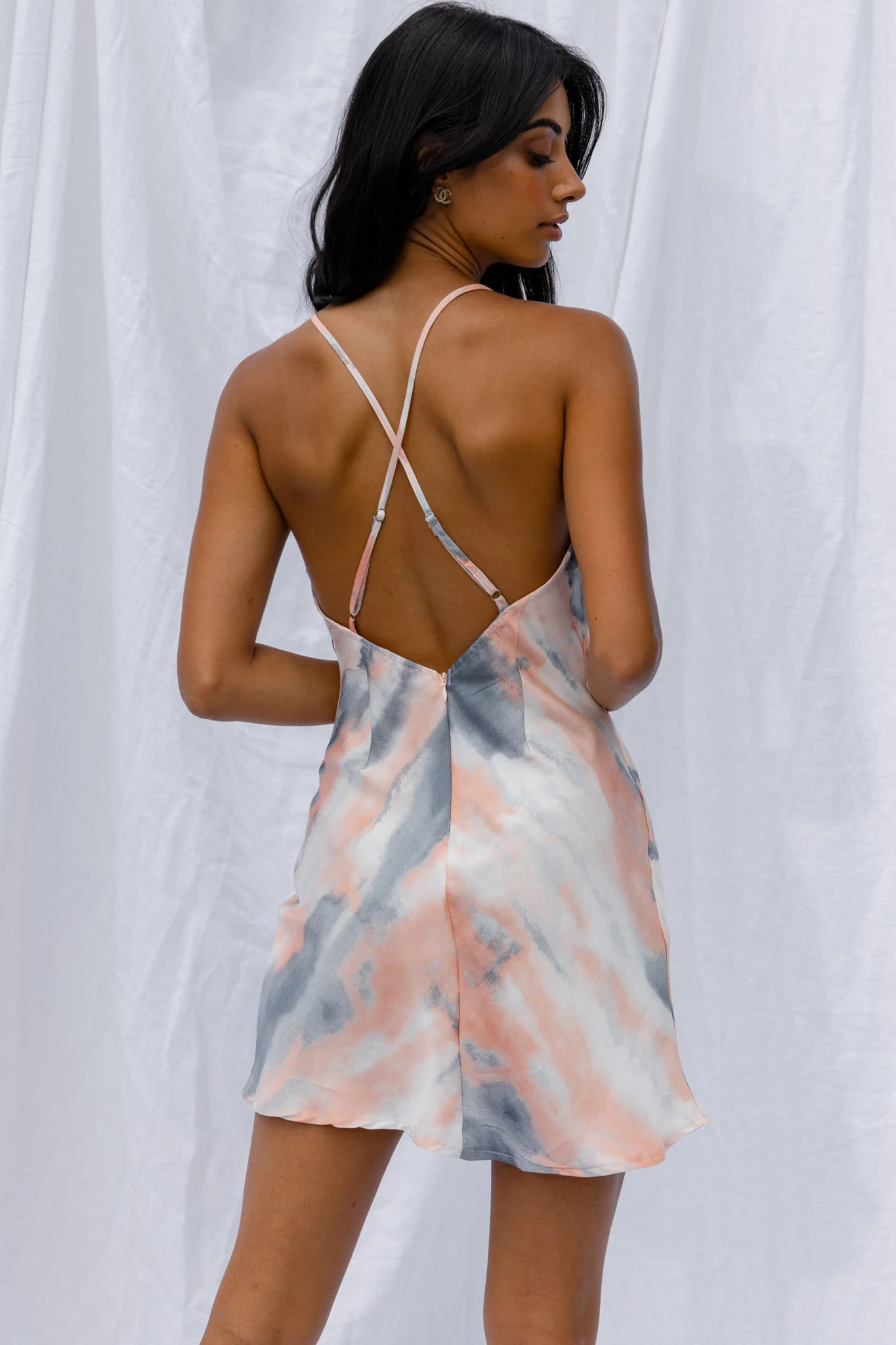 Hey Girl Cowl Neck Wrap Front Mini Dress Tie-Dye Print Multi - Sonourner