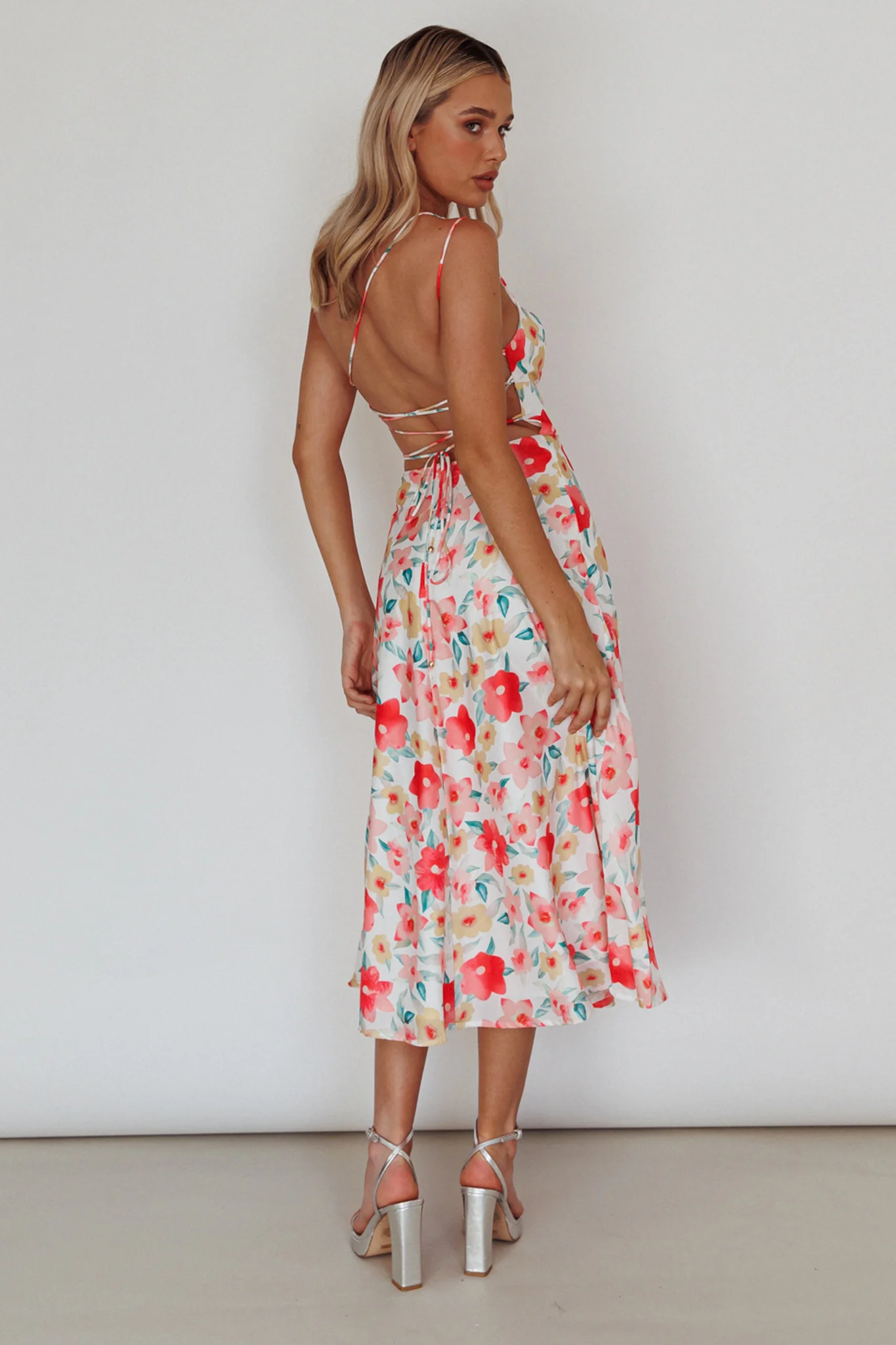 Halia One-Shoulder A-Line Midi Dress Floral Pink - Sonourner