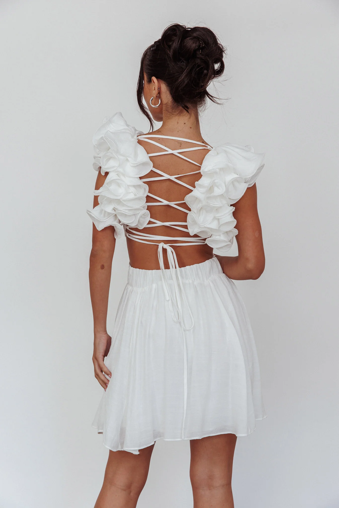 Adagio Lace-Up Back Mini Dress Off White - Sonourner