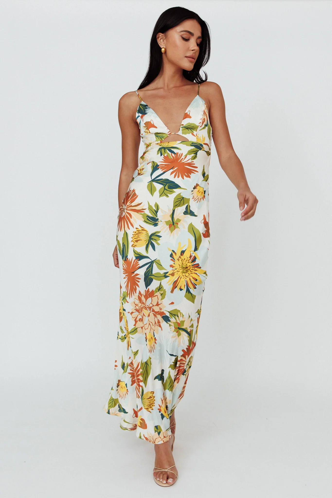 Dance Again Cut-Out Back Maxi Dress Floral Green - Sonourner