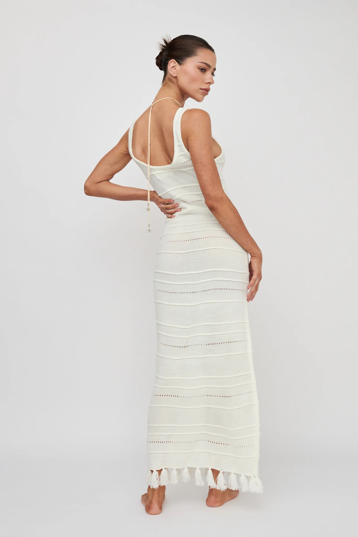 Sunlight Bust Tie Knit Maxi Dress White - Sonourner