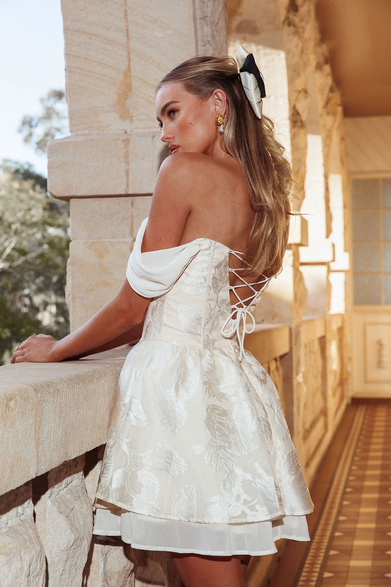 Lusting Off Shoulder Mini Dress Cream - Sonourner