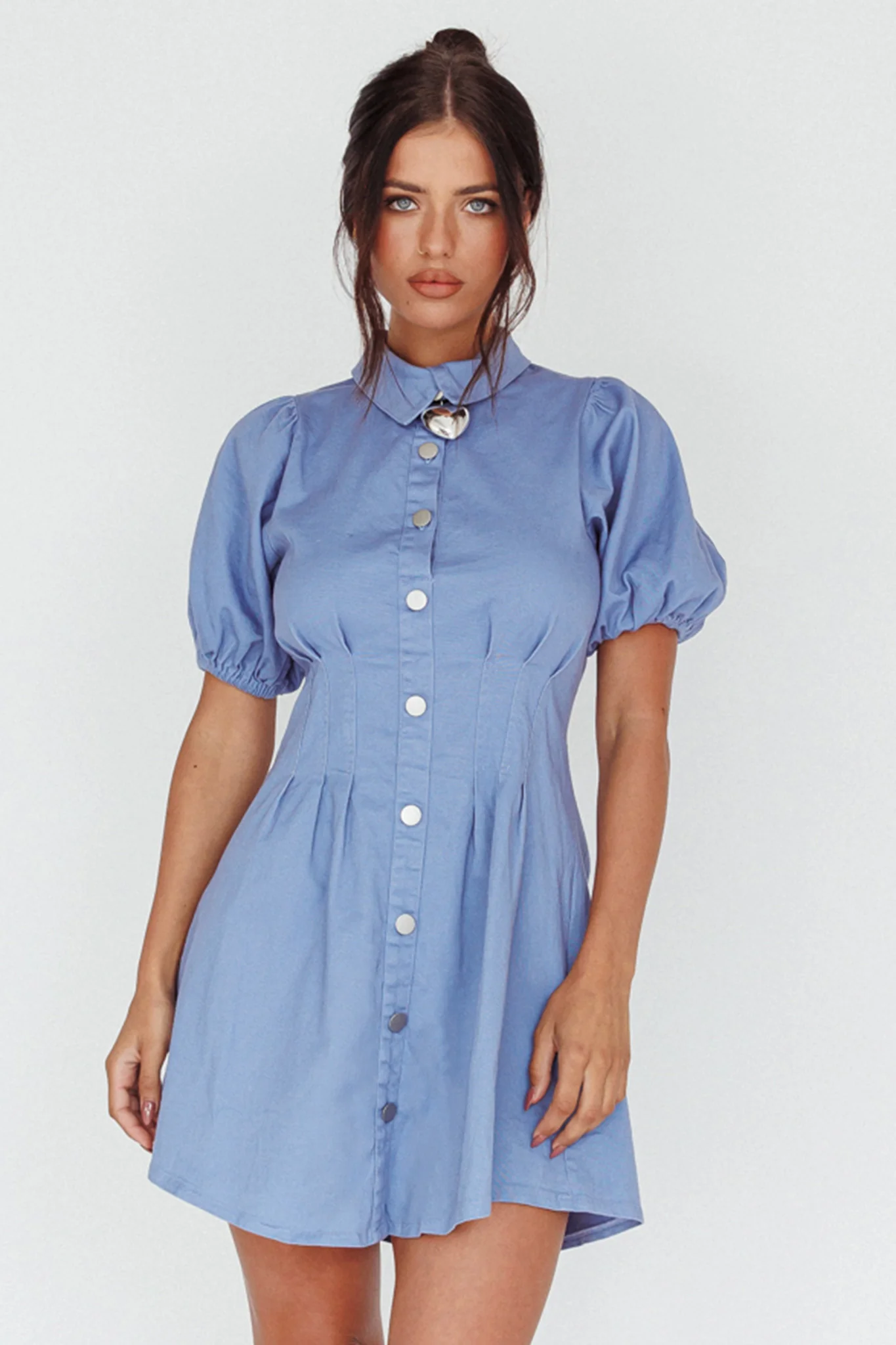 Zurich Pleated Waist Shirt Dress Blue - Sonourner