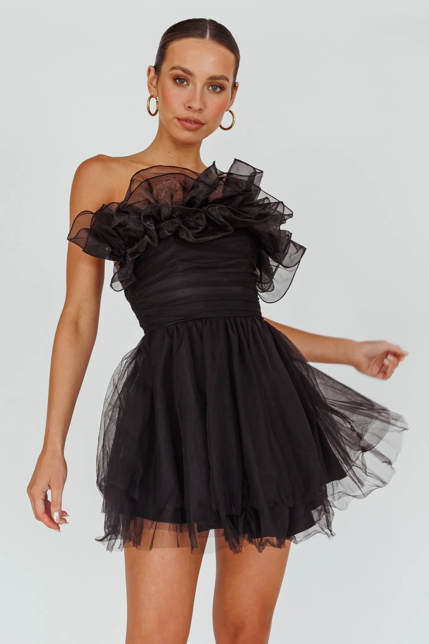 My Beloved Organza Frill Mini Dress Black - Sonourner