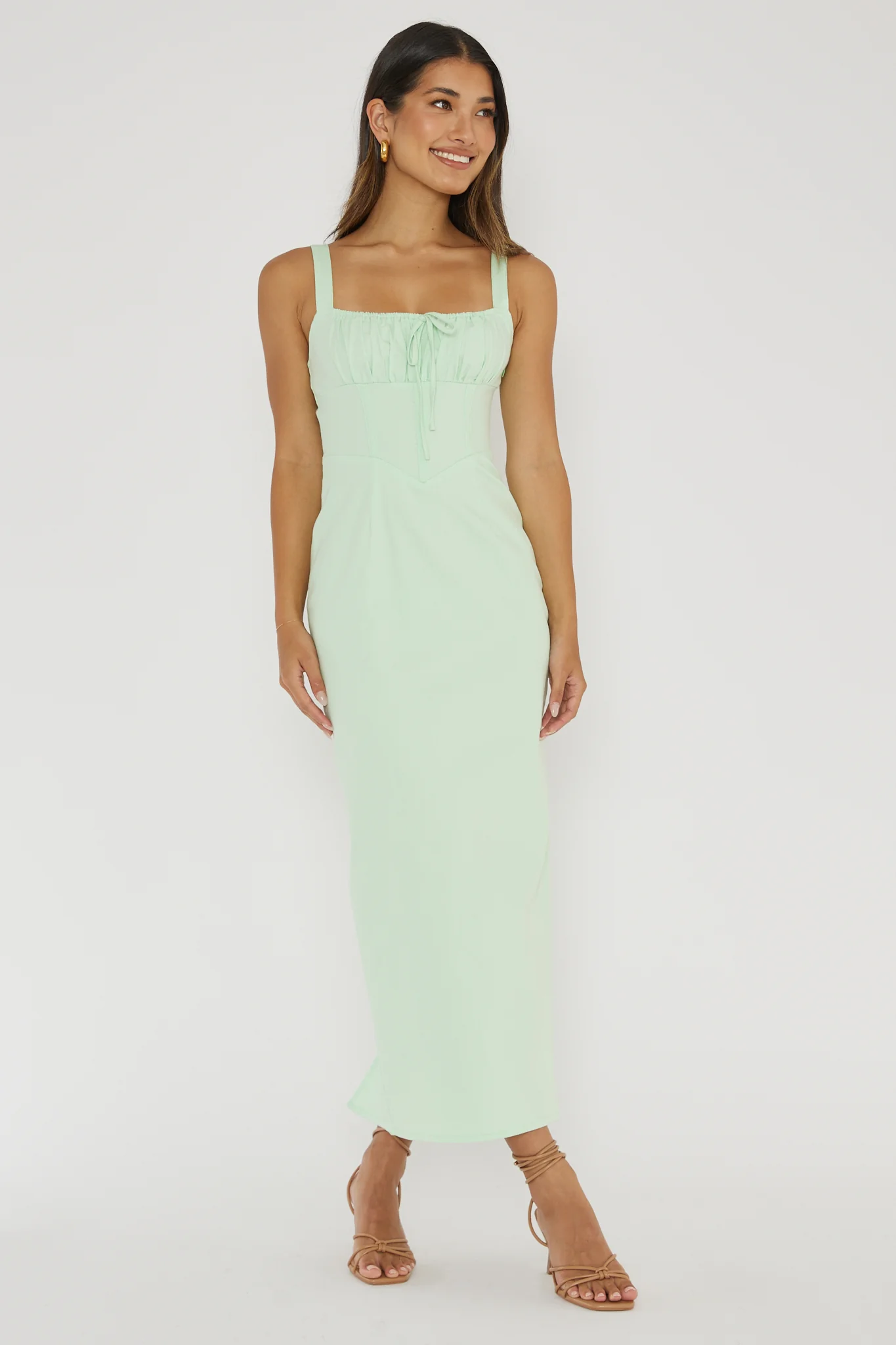 Sweet Pea Tied Bust Midi Dress Mint - Sonourner