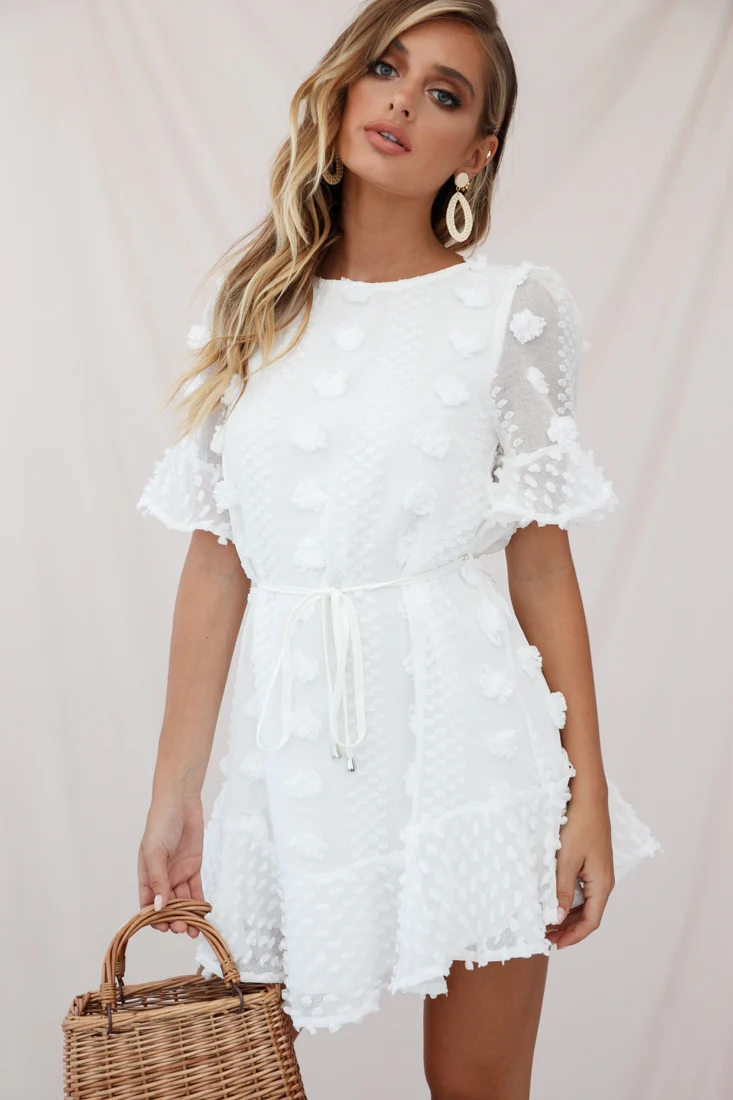 Maleny Embellished Fluted Hem Dress White - Sonourner