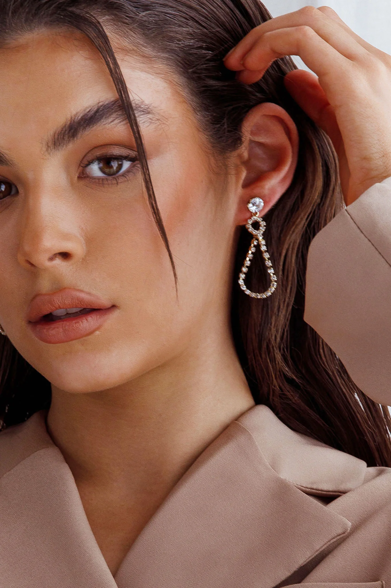 Ava Crystal Embellished Earrings Gold - Sonourner